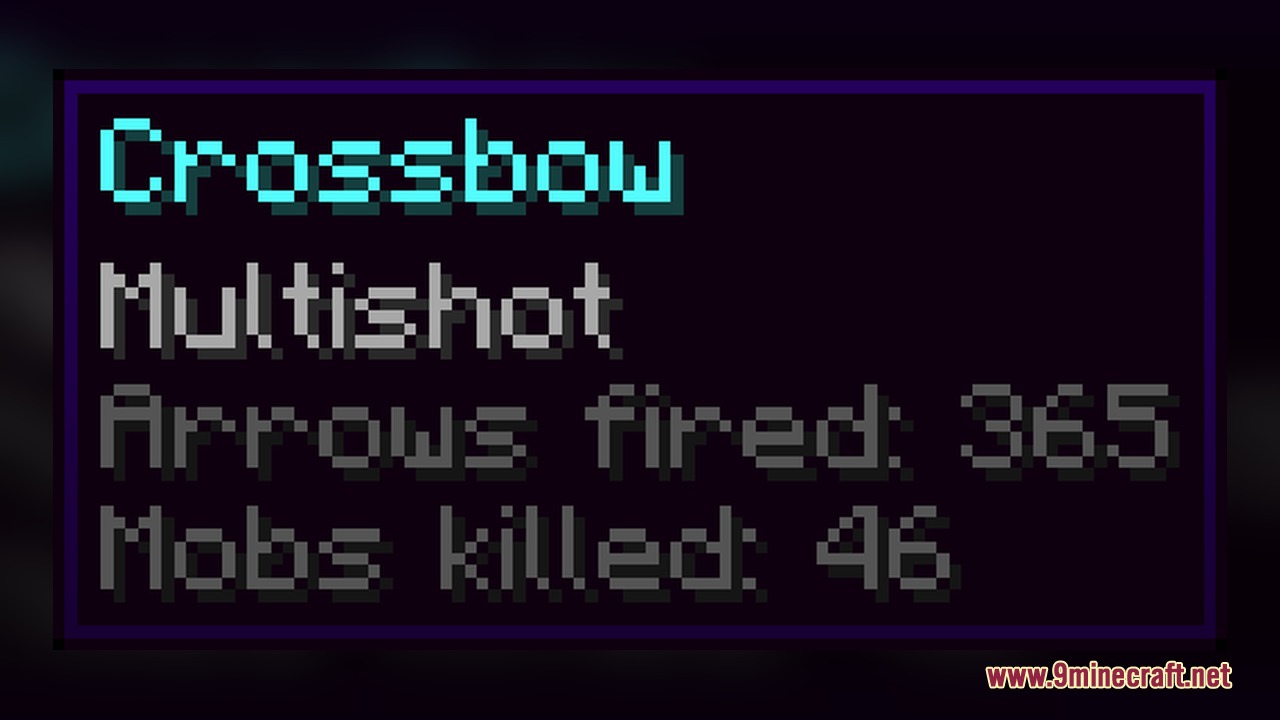 Item Stat Tracker Mod Screenshot 4 Minecraft crossbow tooltip displaying arrows fired and mobs killed statistics