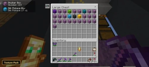 player opening a large chest with various shulker boxes