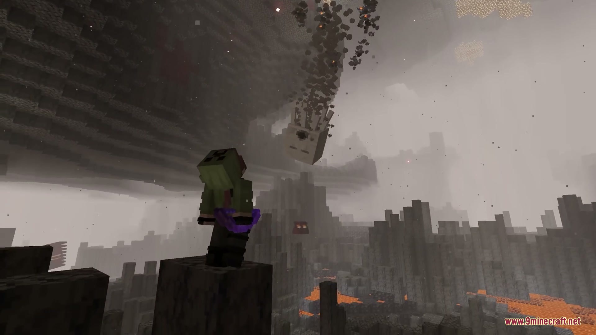 Jolly Fireball Failure Mod Screenshot 11 A player watches a defeated Ghast falling from the sky in the Nether