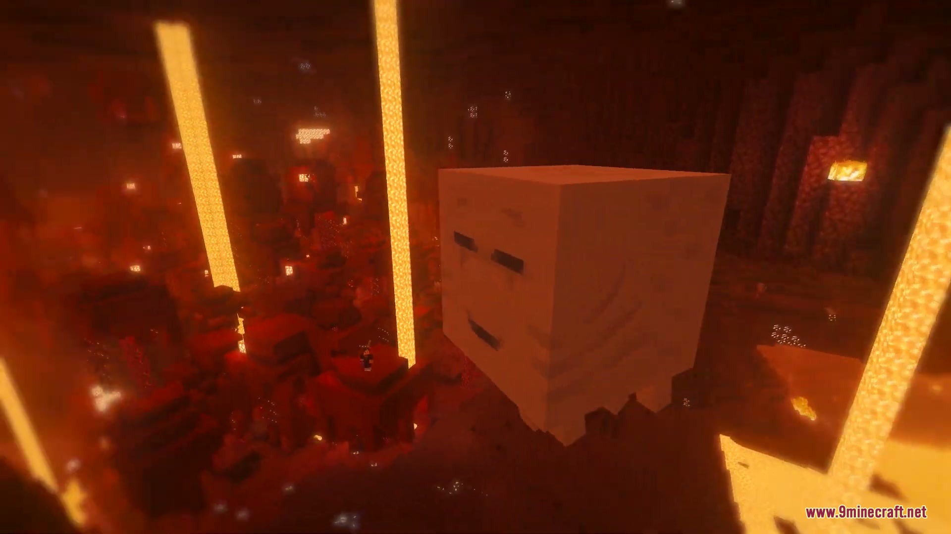 Jolly Fireball Failure Mod Screenshot 3 A defeated Ghast tilting and tumbling through the air in the Nether