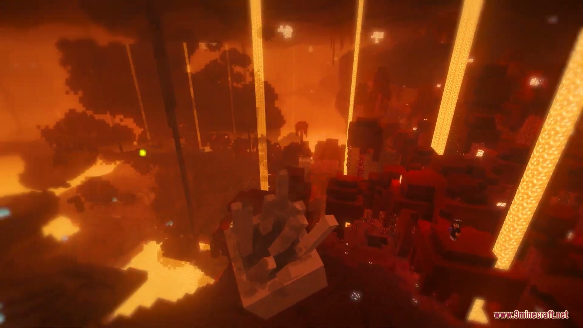 Jolly Fireball Failure Mod Screenshot 4 A Ghast crashing into the ground and exploding in the fiery Nether