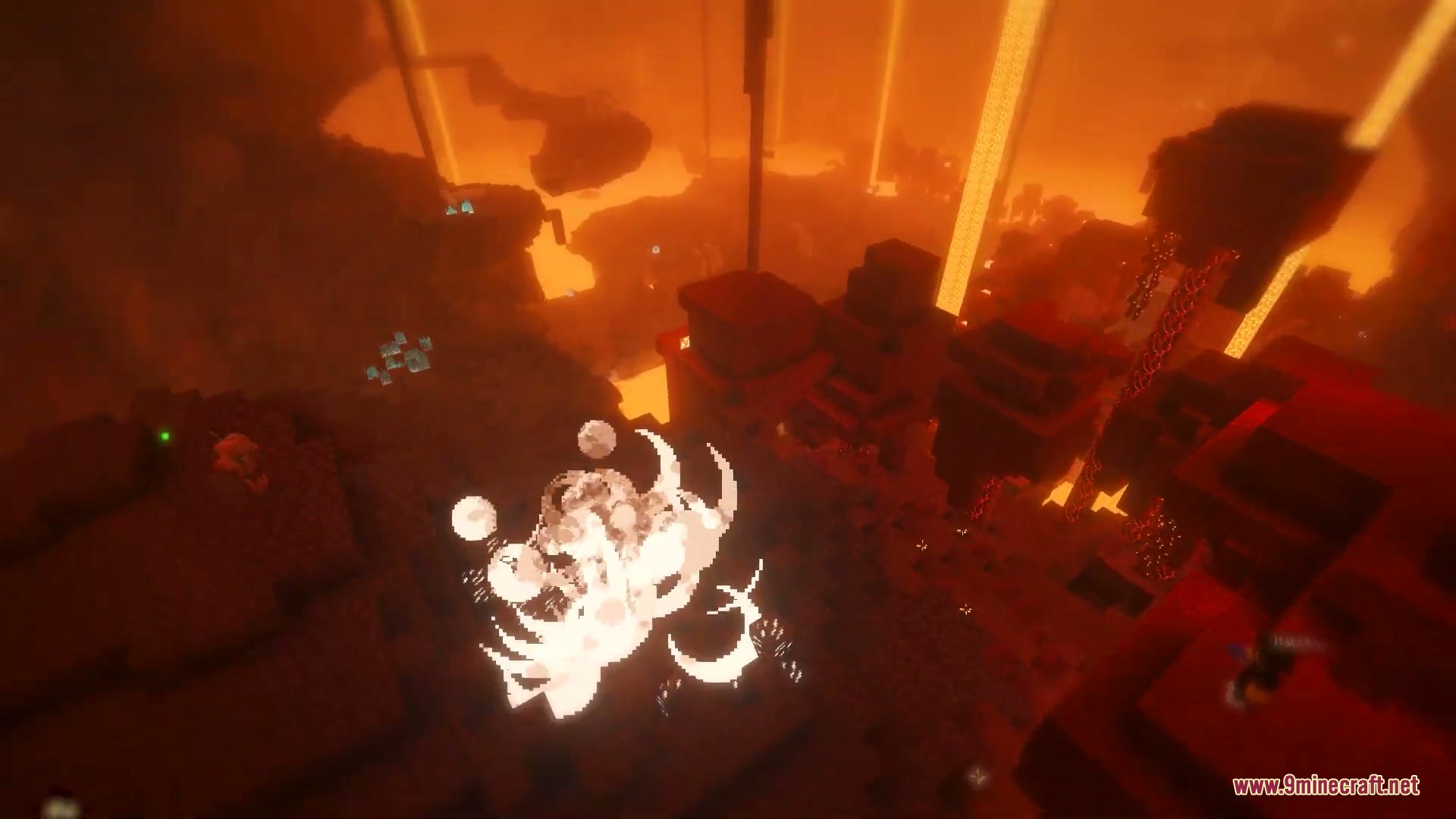 Jolly Fireball Failure Mod Screenshot 5 A defeated Ghast tumbles and explodes upon impact in the fiery Nether