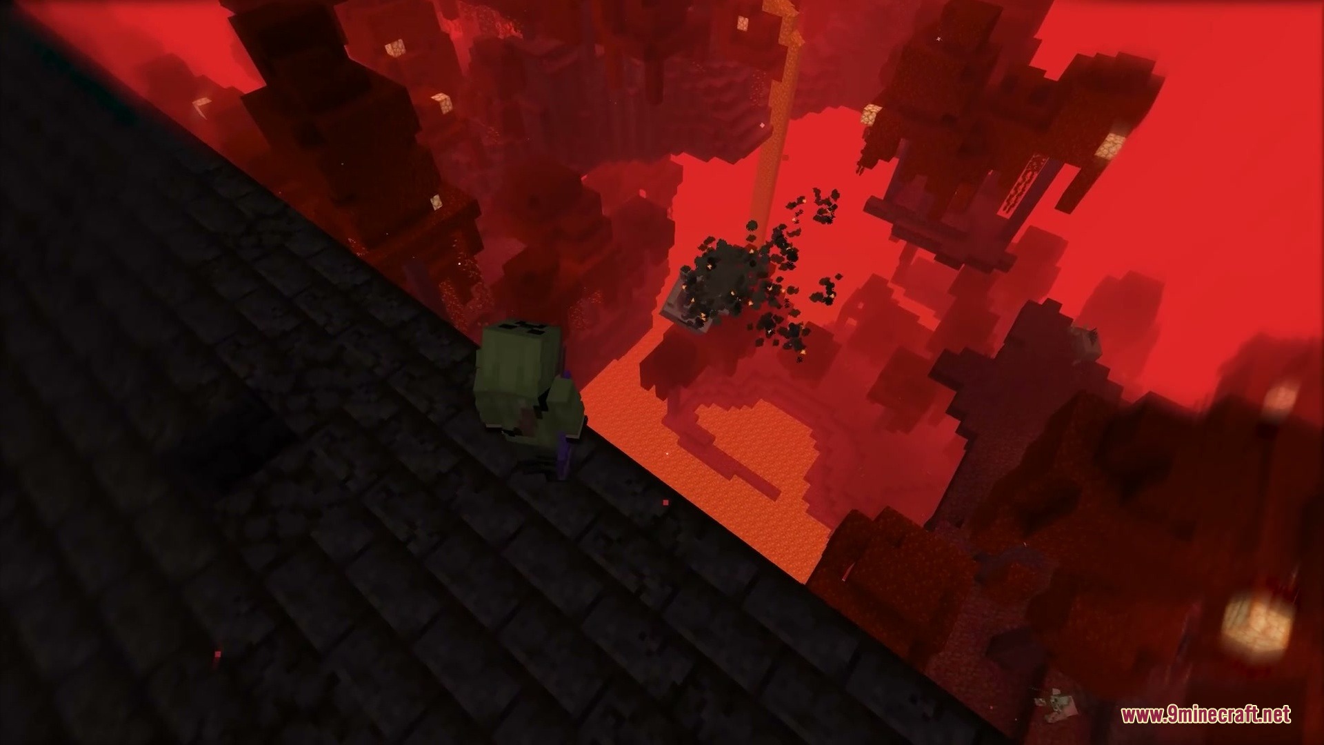 Jolly Fireball Failure Mod Screenshot 9 A defeated Ghast tumbling through the air above a lava lake in the Nether