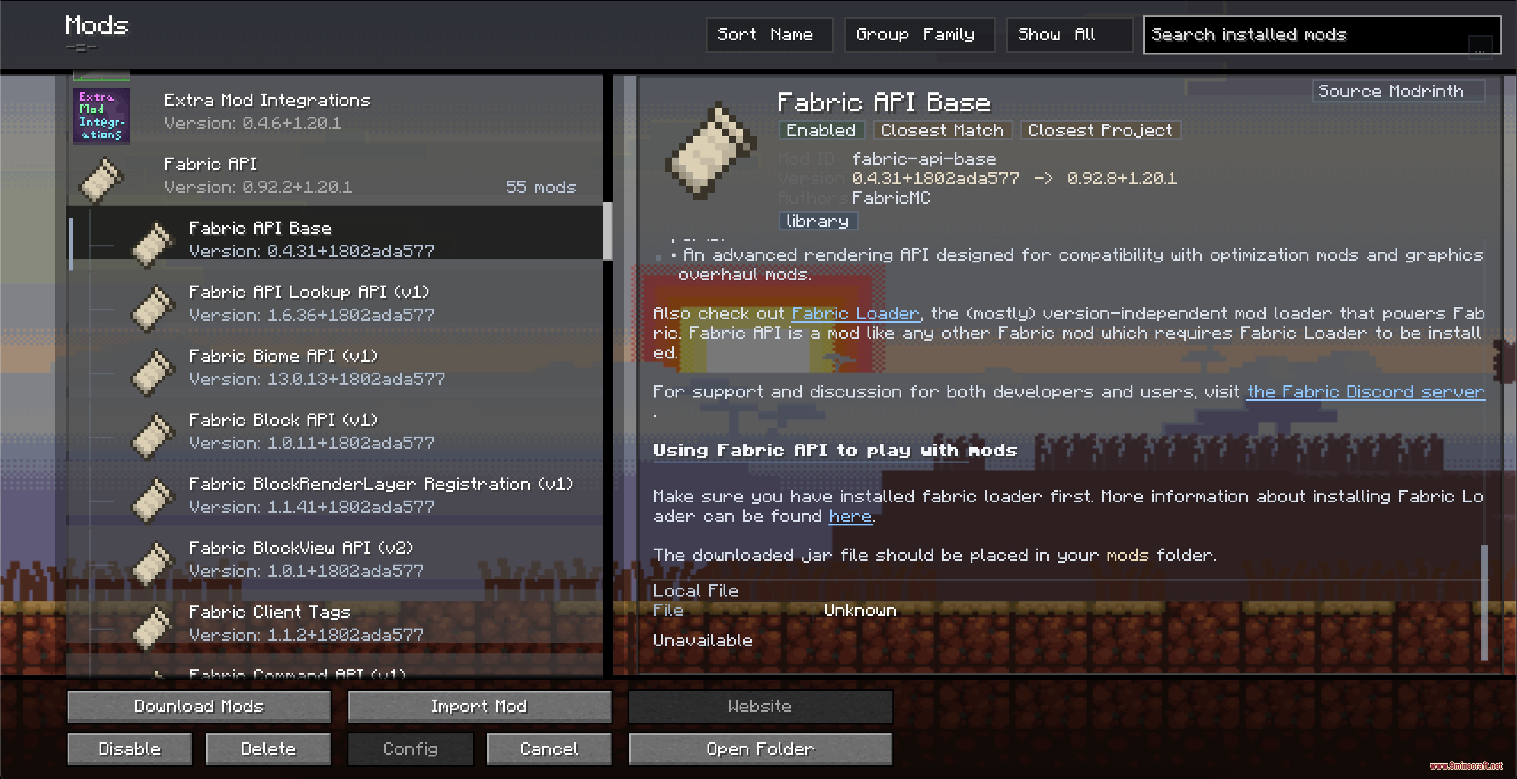 Kernel Logic Junction Mod Screenshot 4 A list of Fabric API subcomponents shown within the Minecraft mod manager
