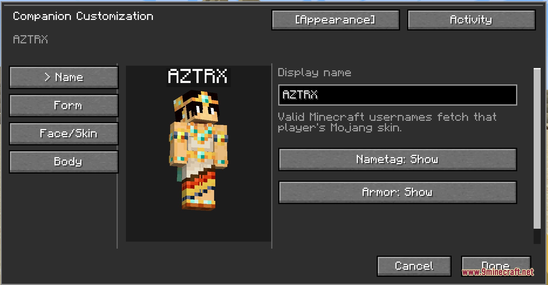Kinbound Soulmates Mod Screenshot 1 Customizing a follower in the Kinbound Soulmates Mod menu with various options