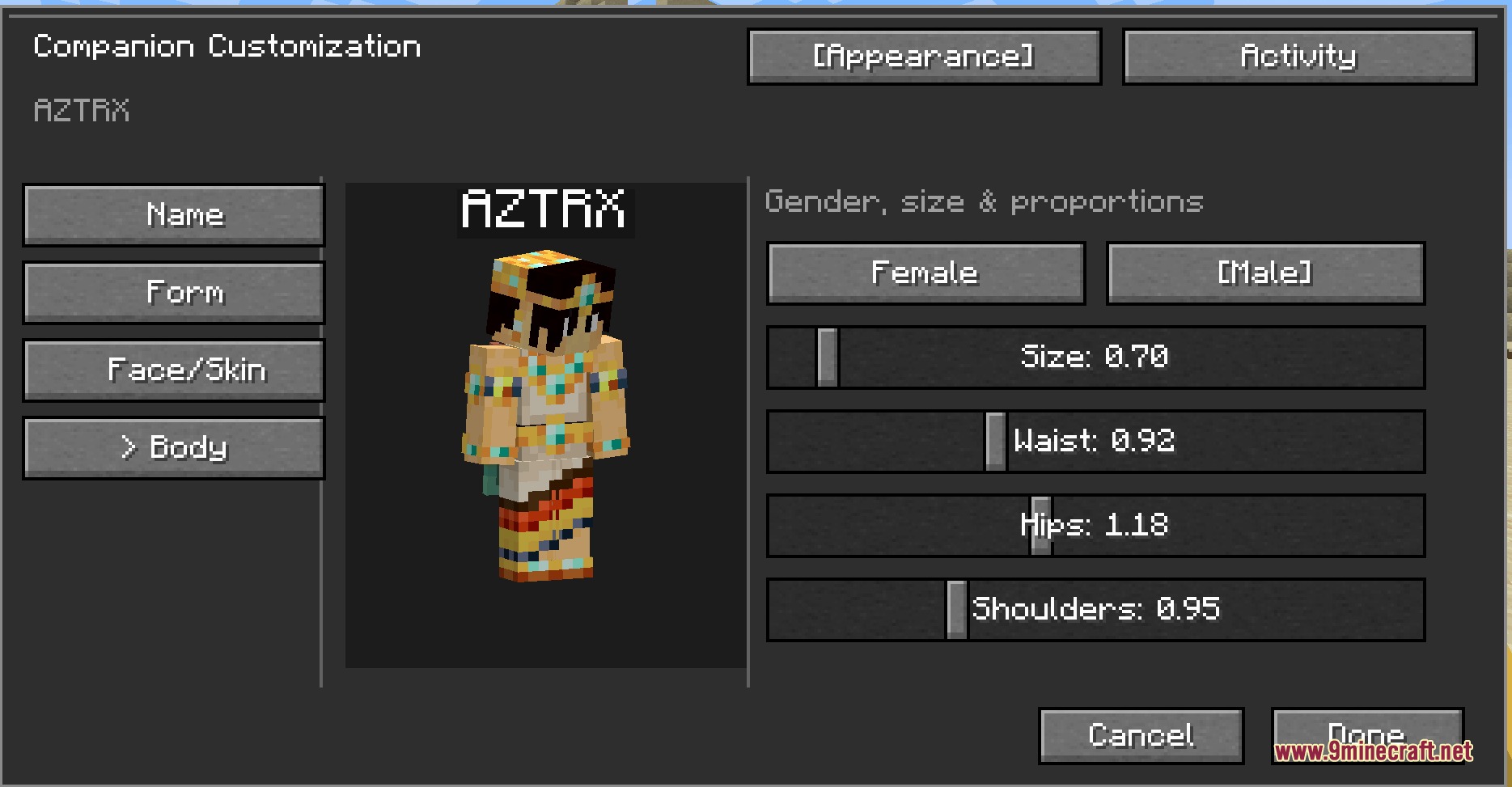Kinbound Soulmates Mod Screenshot 6 Adjusting the body size and proportions of a humanoid companion character