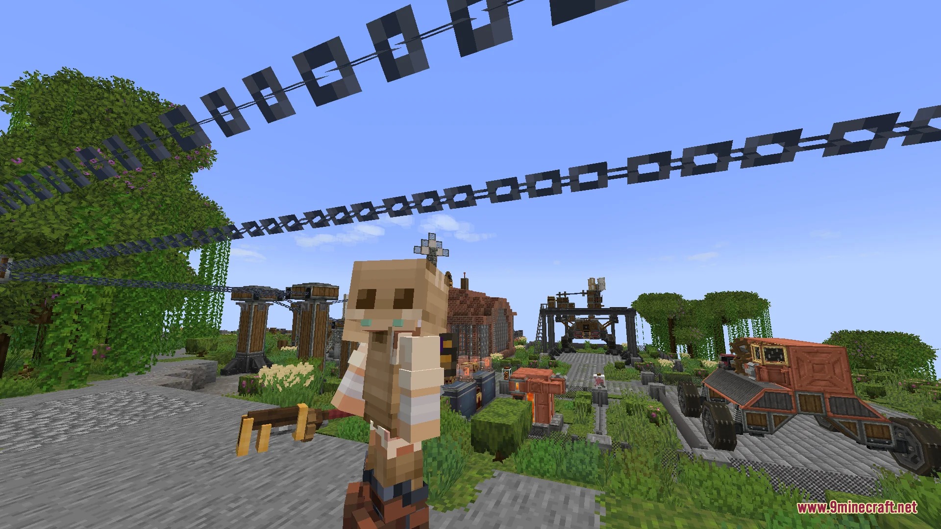 Kinetic Avatar Sync Mod Screenshot 4 Character standing on the ground near overhead chains and mechanical structures