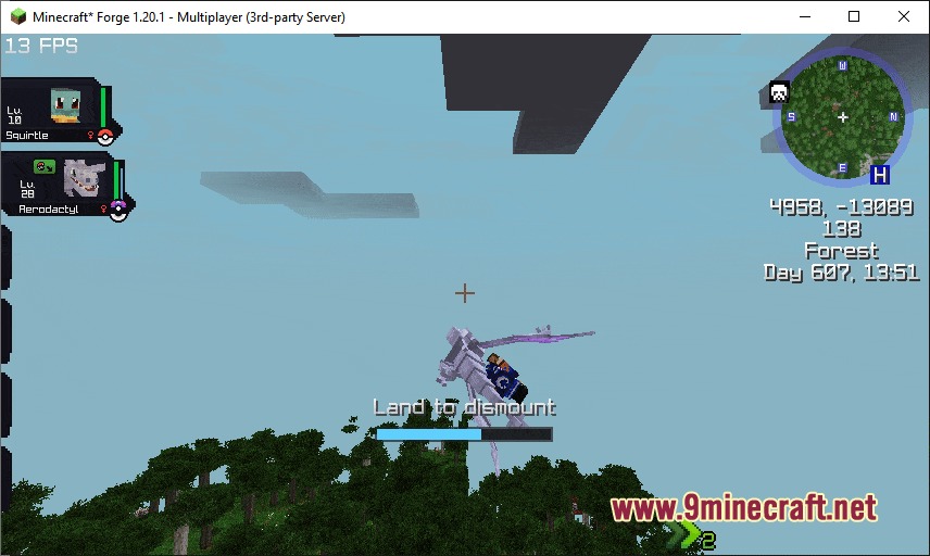 Kinetic Creature Mounts Mod Screenshot 1 Kinetic Creature Mounts Mod allows players to ride an Aerodactyl through the sky