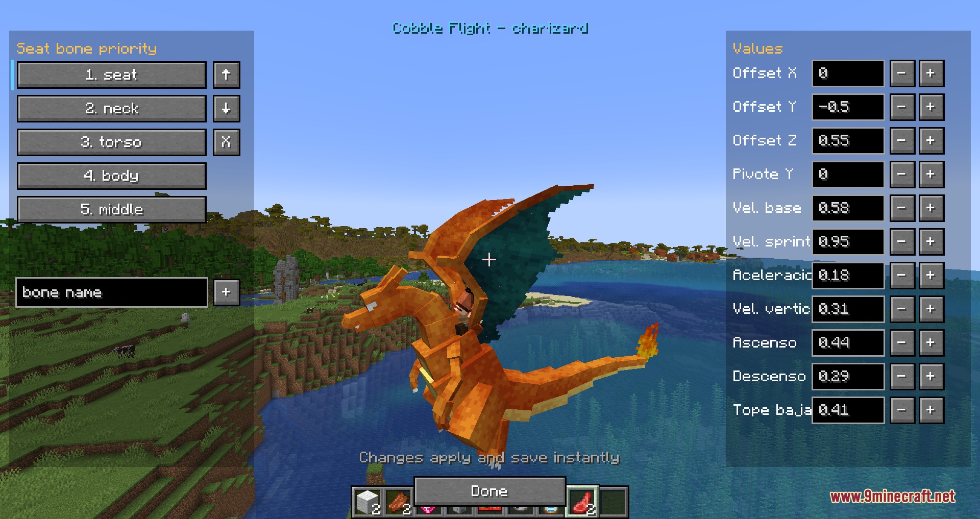Kinetic Creature Mounts Mod Screenshot 6 The seat editor menu allows players to customize mount flight and positions