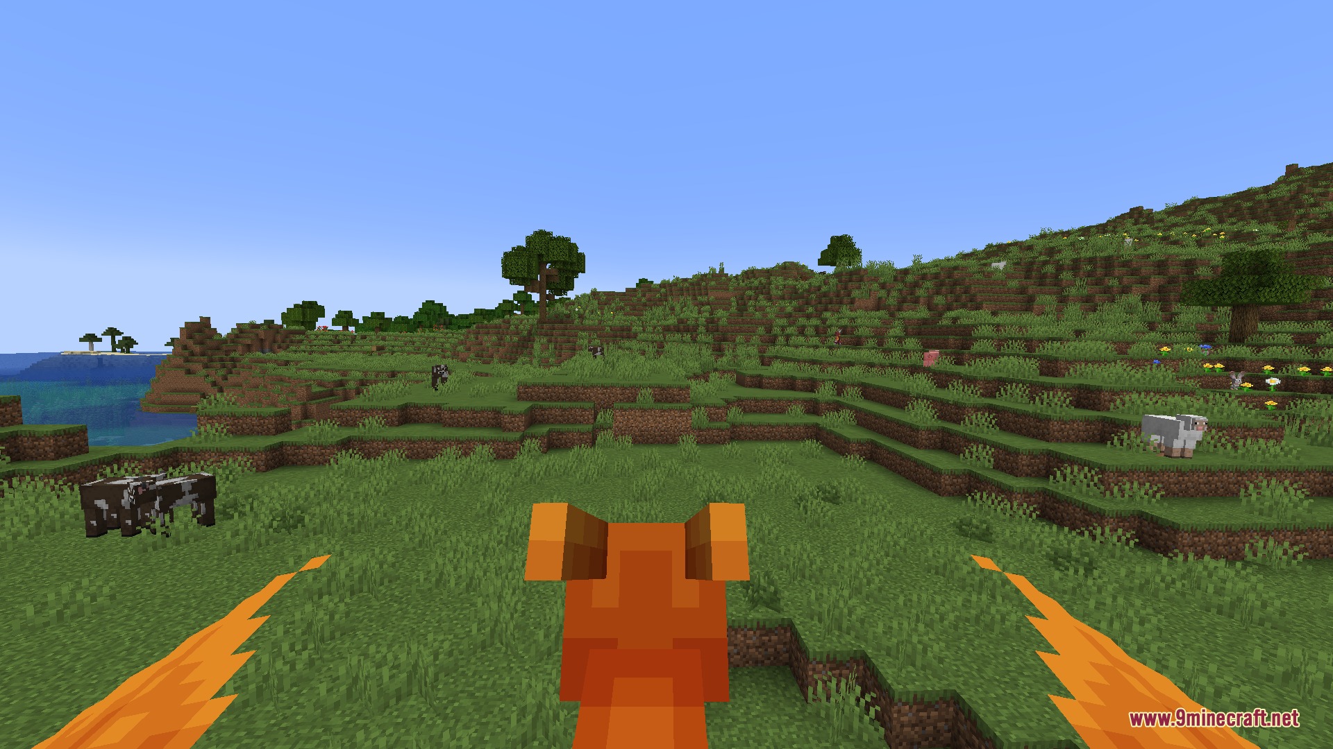Kinetic Creature Mounts Mod Screenshot 7 Player riding a creature in first person view through a grassy field