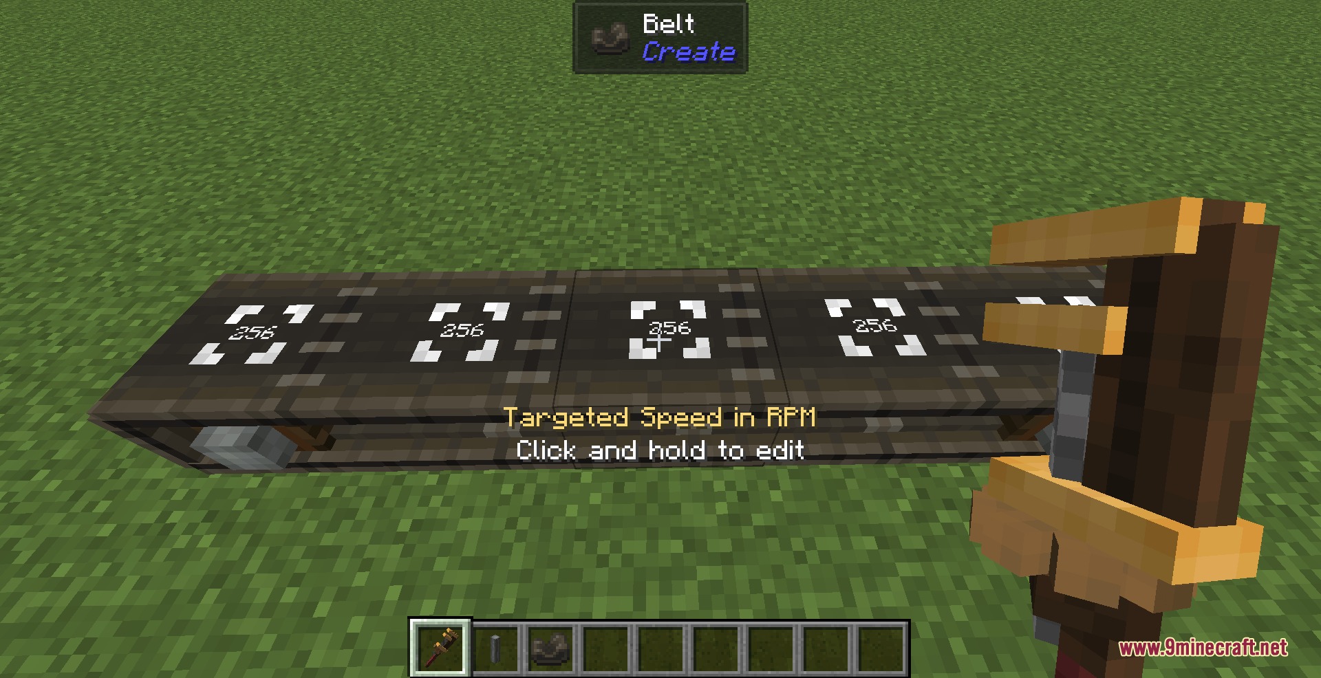 Kinetic Fine Tuning Mod Screenshot 1 A player uses a wrench to set the RPM on a belt