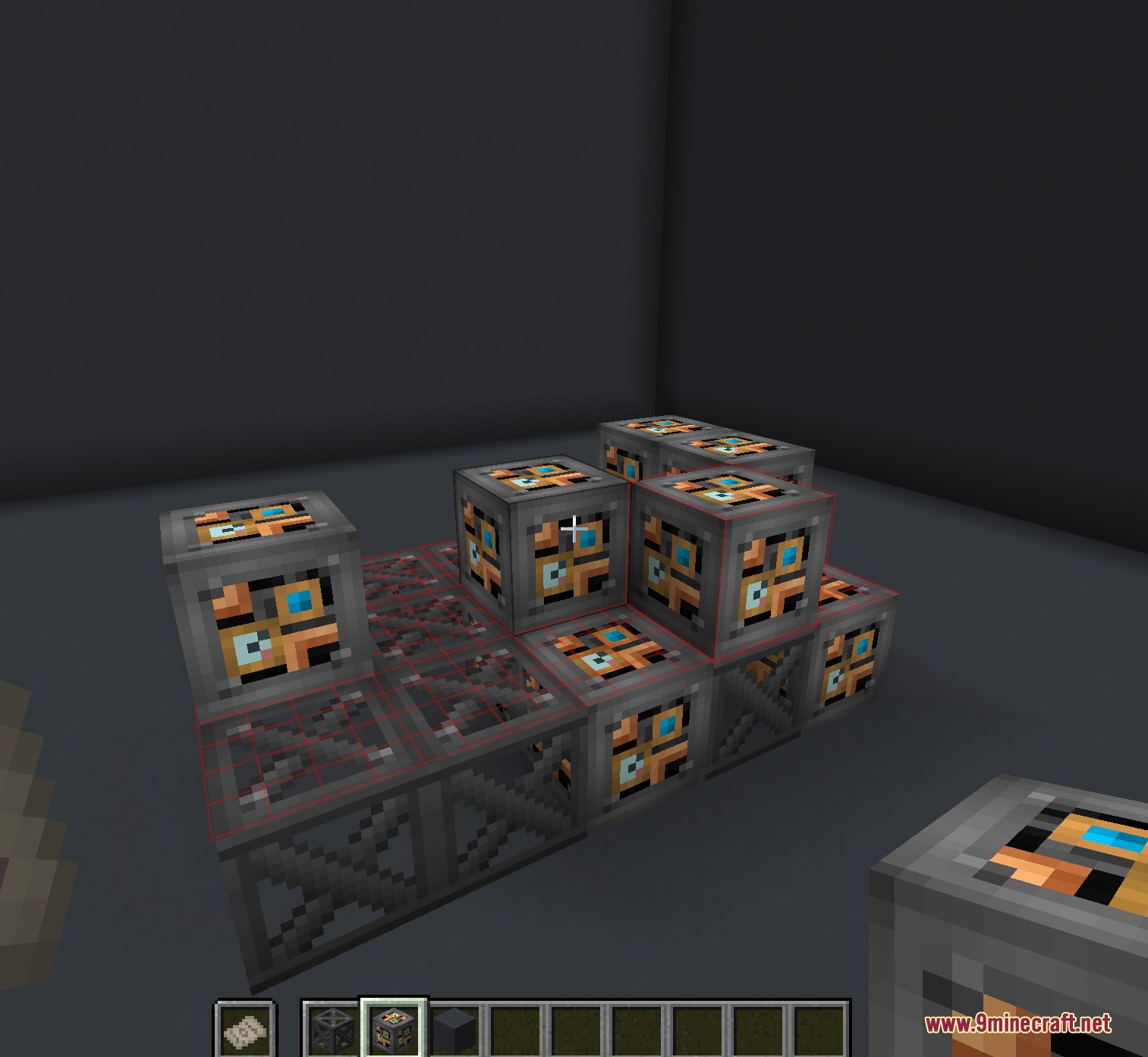 Kinetic Frame Blueprint Mod Screenshot 4 Red and yellow highlights indicate errors in block placement and orientation during construction