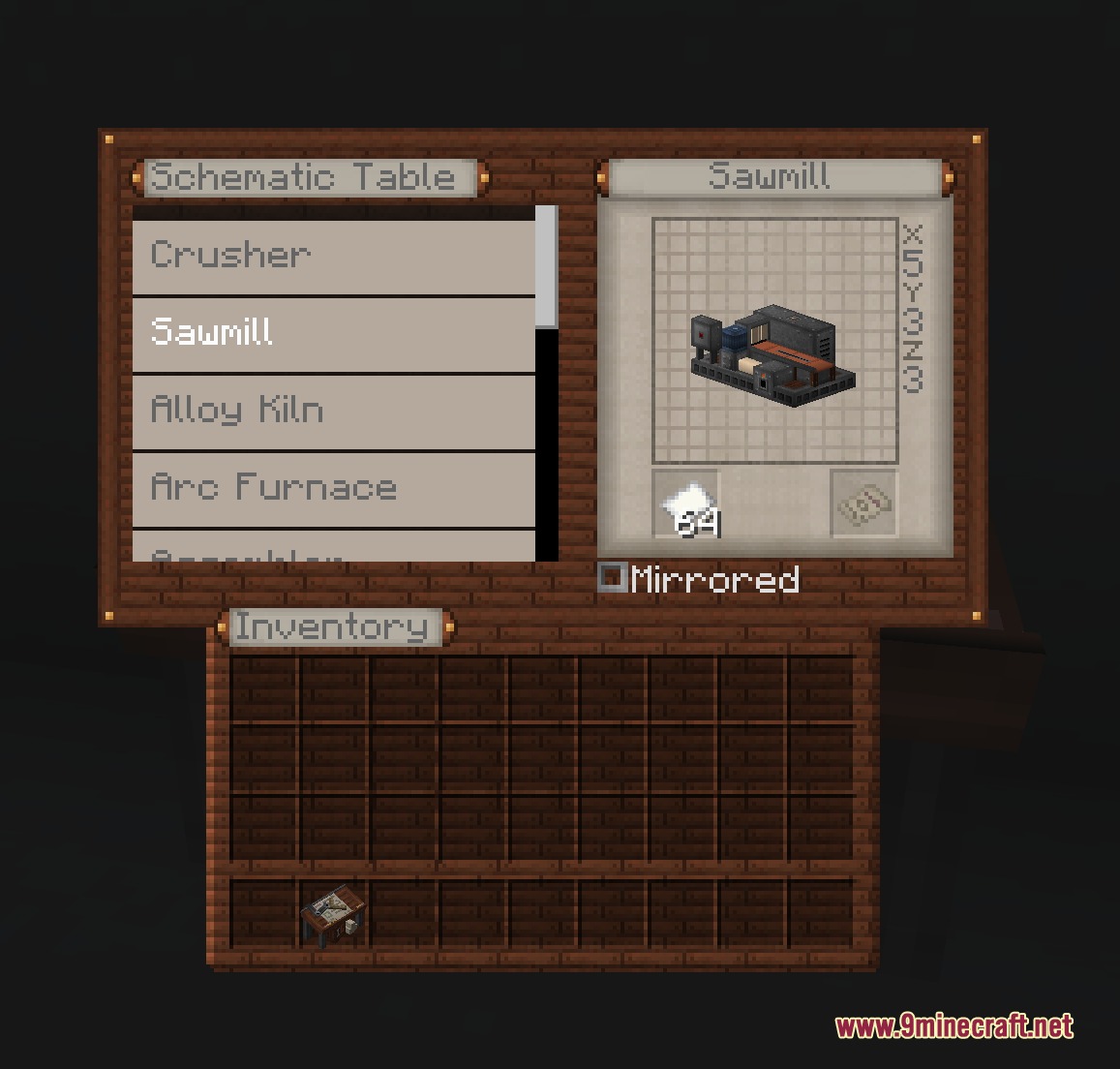 Kinetic Frame Blueprint Mod Screenshot 5 The Schematic Table interface displays a list of available machine blueprints