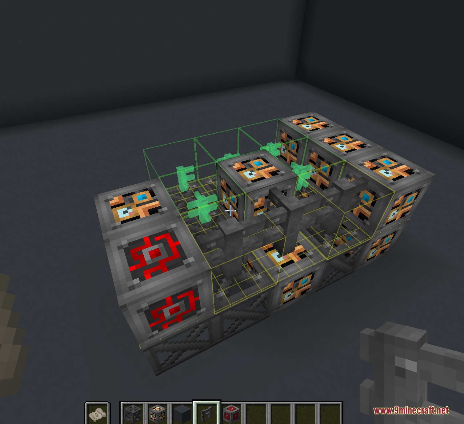 Kinetic Frame Blueprint Mod Screenshot 6 A holographic projection shows color coded blocks for building a multiblock structure