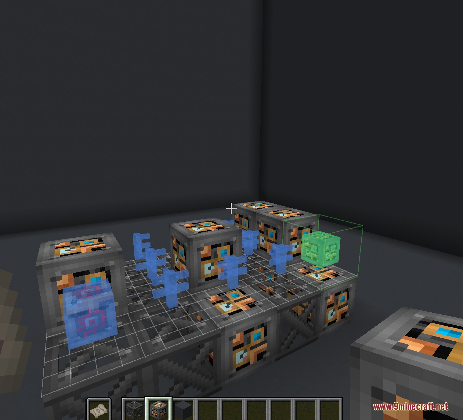 Kinetic Frame Blueprint Mod Screenshot 8 Kinetic Frame Blueprint Mod shows a holographic guide for building industrial machines