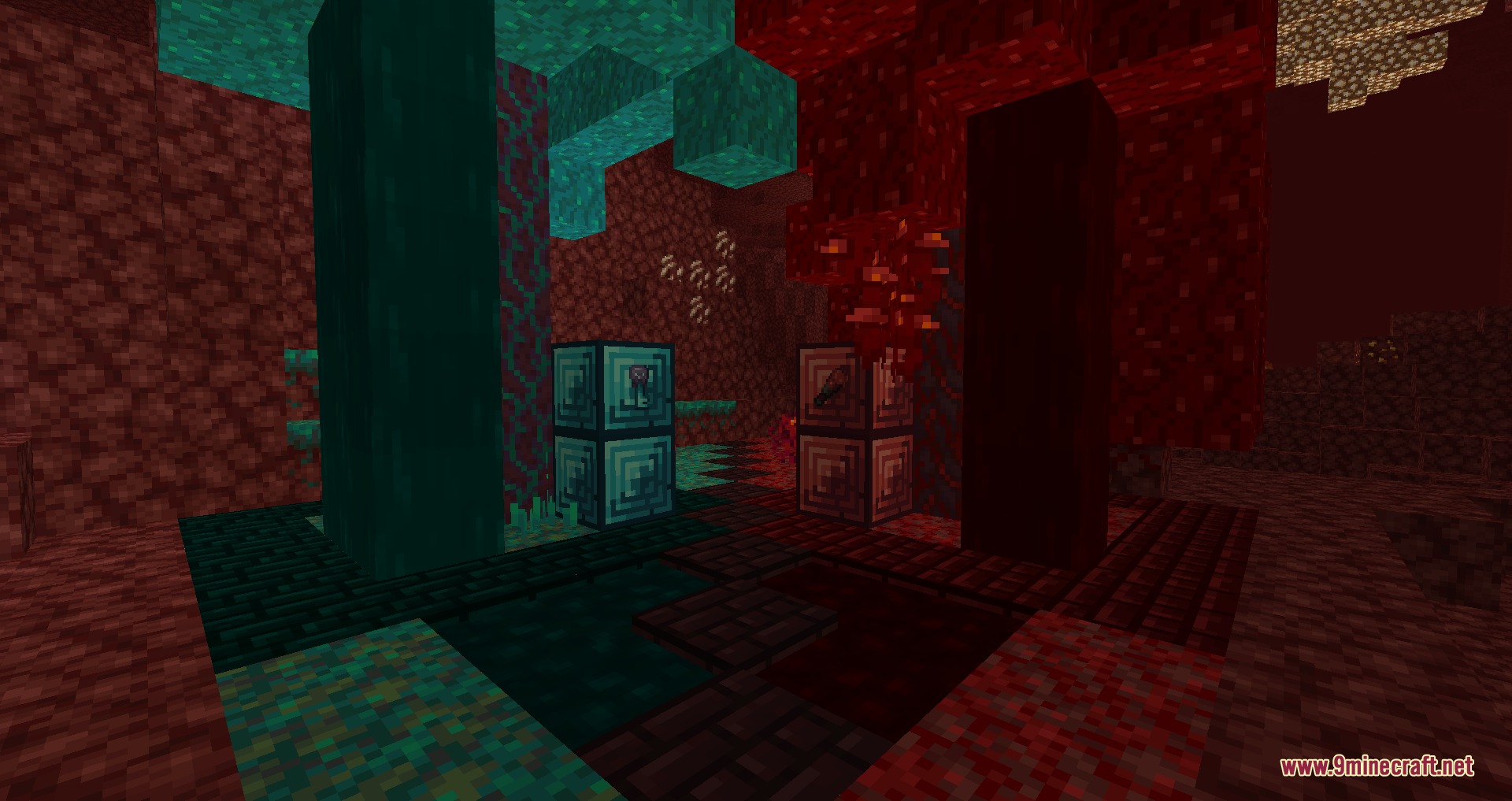 Kinetic Logic Flux Mod Screenshot 4 Kinetic Logic Flux Mod machines placed between Crimson and Warped trees in the Nether