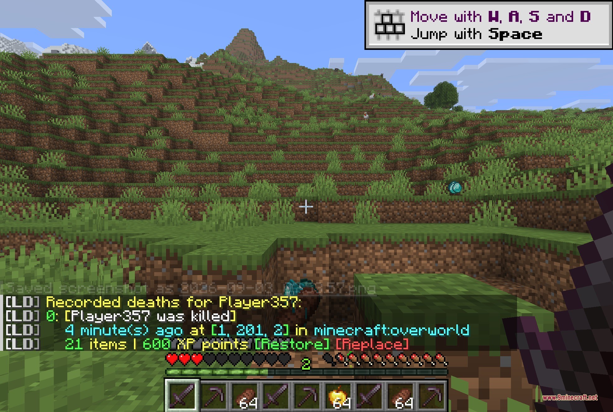 Lenient Death 9minecraft Mod Screenshot 1 Lenient Death mod displays recorded death history with coordinates and item restoration options
