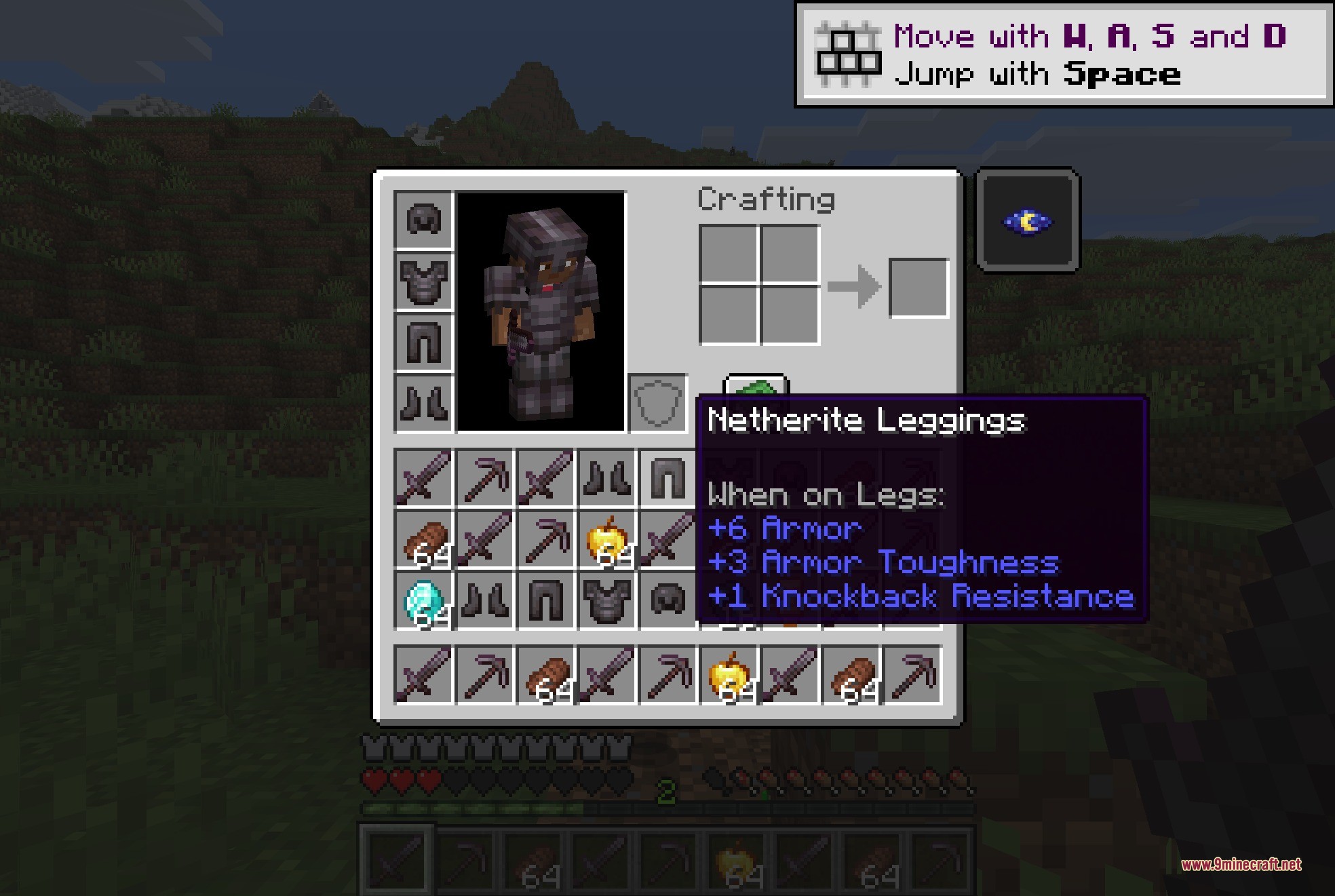 Lenient Death 9minecraft Mod Screenshot 2 A player views their inventory containing multiple sets of Netherite armor and tools