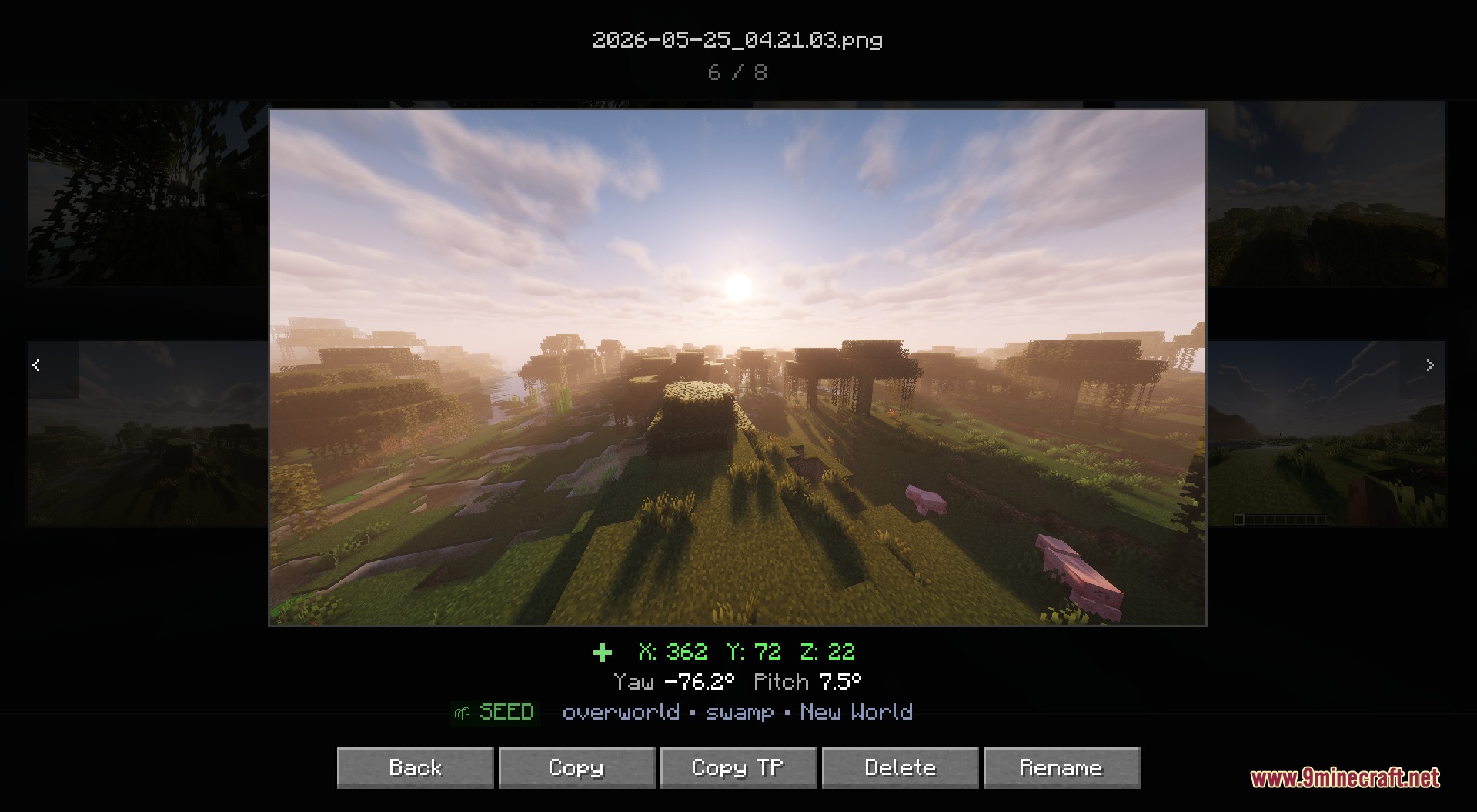 Lens Memory Explorer Mod Screenshot 4 Viewing a screenshot in fullscreen with location data and file management buttons