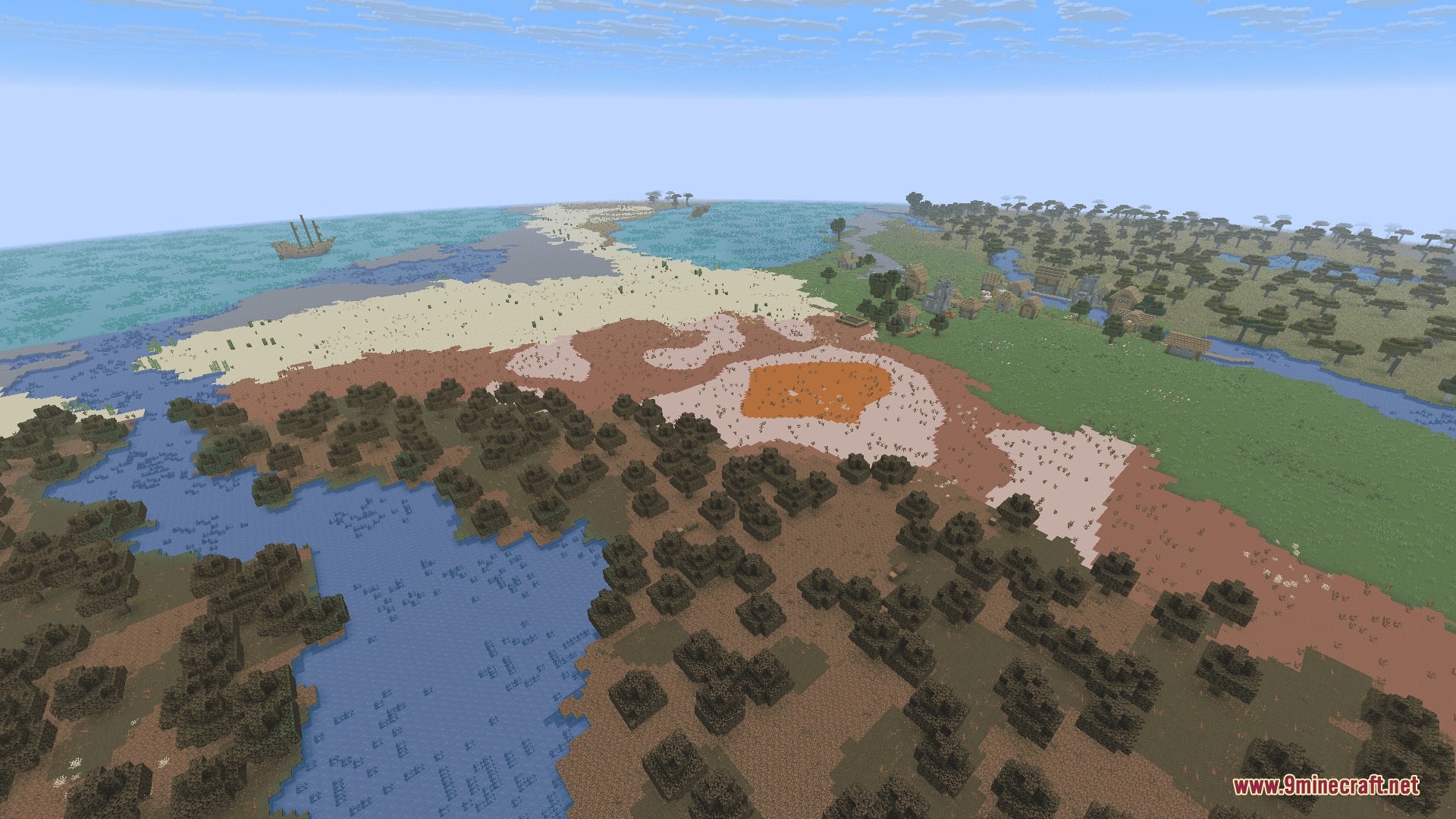 Level Horizon Biomes Mod Screenshot 4 Level Horizon Biomes Mod creates a flat landscape with various biomes and villages