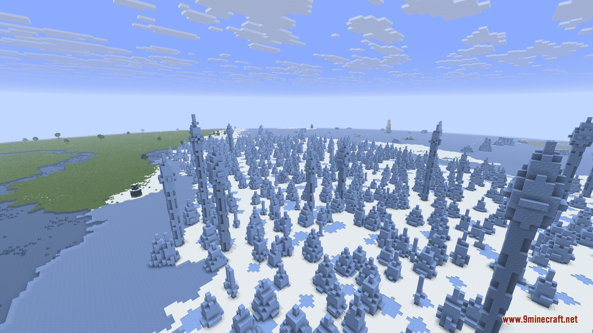 Level Horizon Biomes Mod Screenshot 6 Ice spikes biome generated on a flat world next to a green field