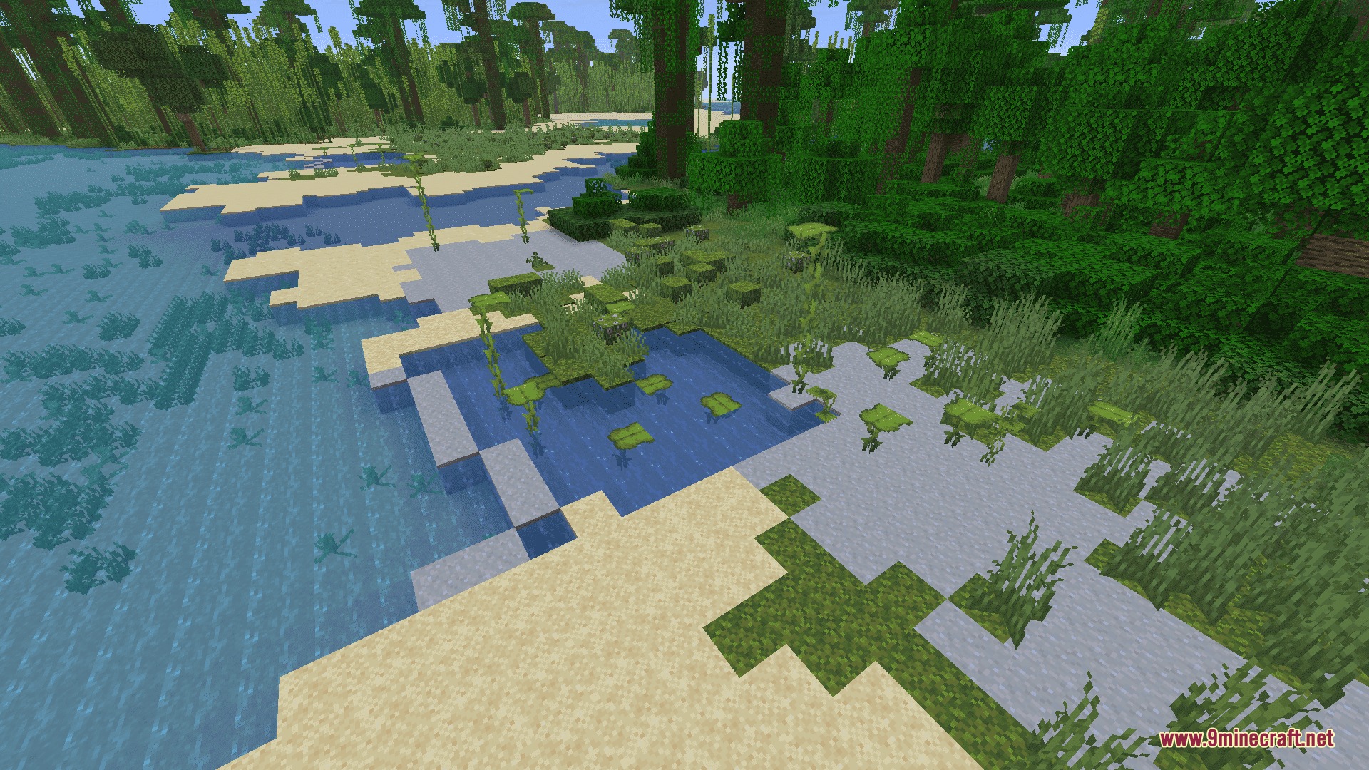 Level Horizon Biomes Mod Screenshot 7 A flat jungle biome with water and trees in a Minecraft world