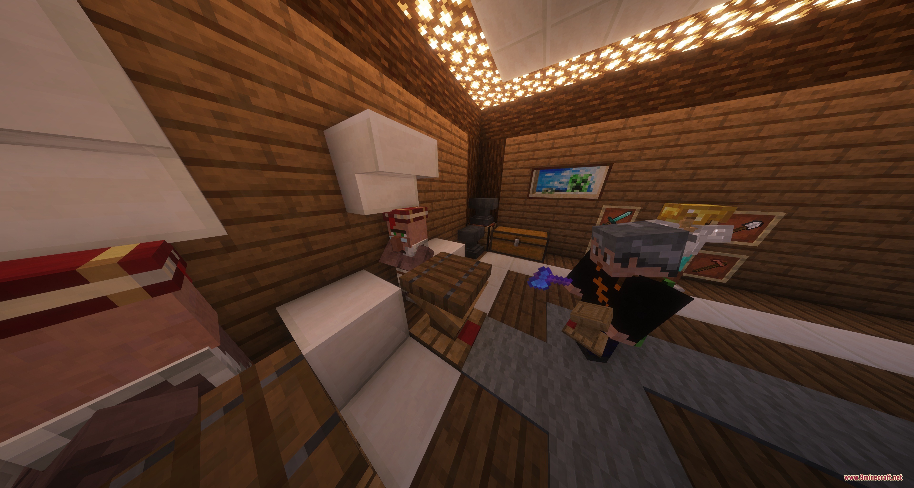 Lexicon Logic Engine Mod Screenshot 1 A player holding a book stands near a librarian villager in Minecraft
