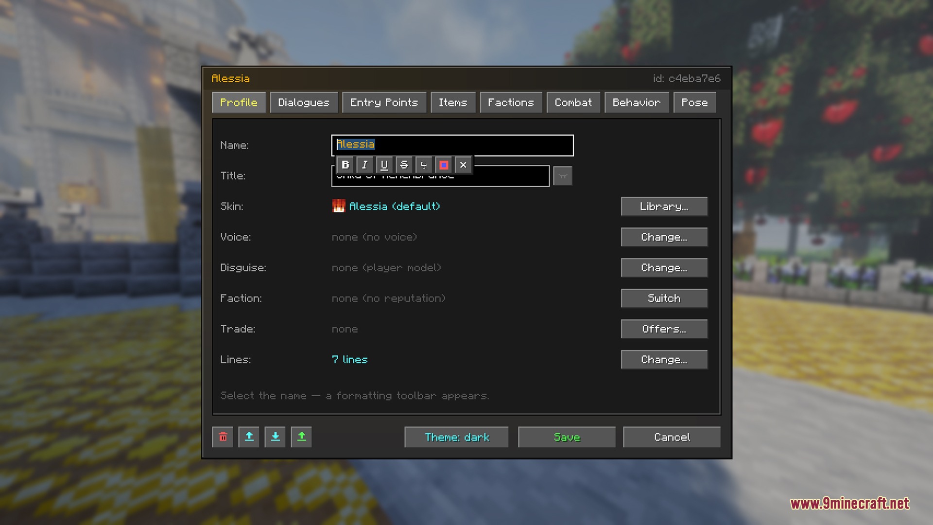Living Realm Chronicles Mod Screenshot 1 The Living Realm Chronicles Mod editor menu for customizing various NPC profiles