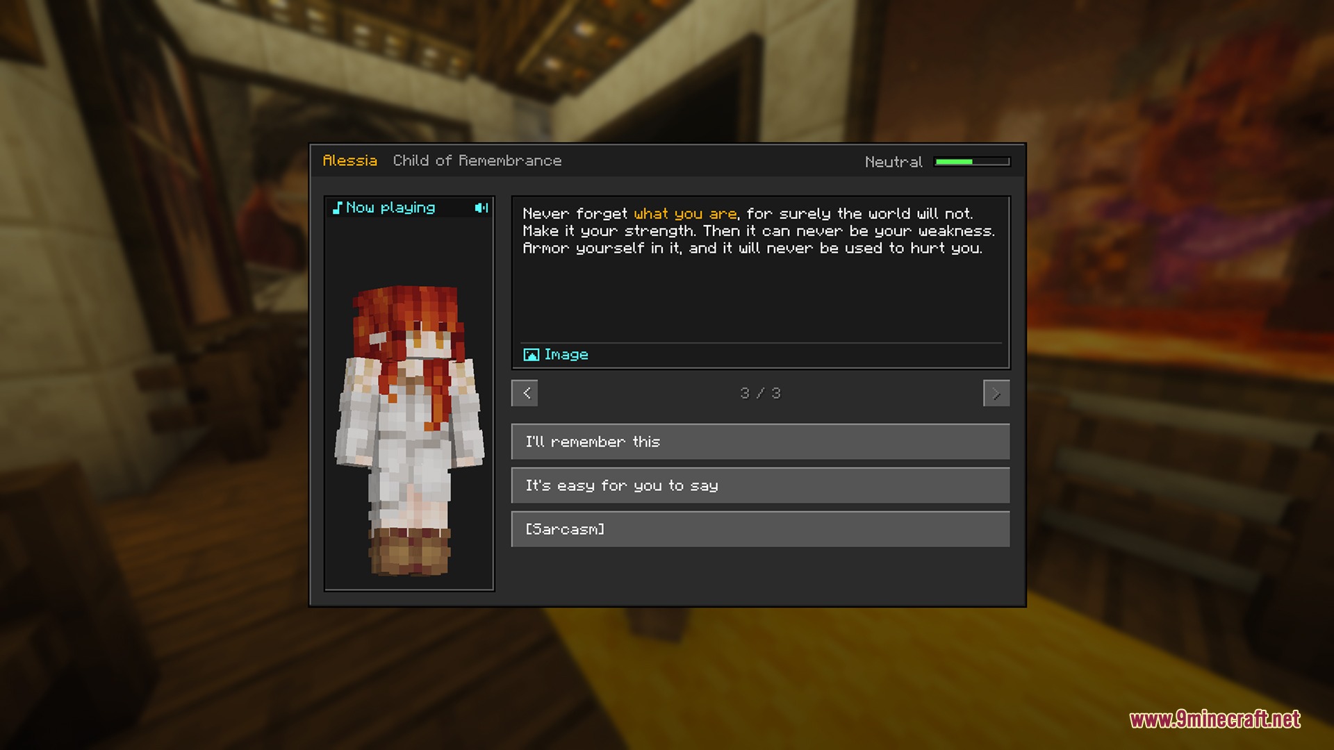 Living Realm Chronicles Mod Screenshot 2 A custom dialogue window featuring a character portrait and multiple player response options