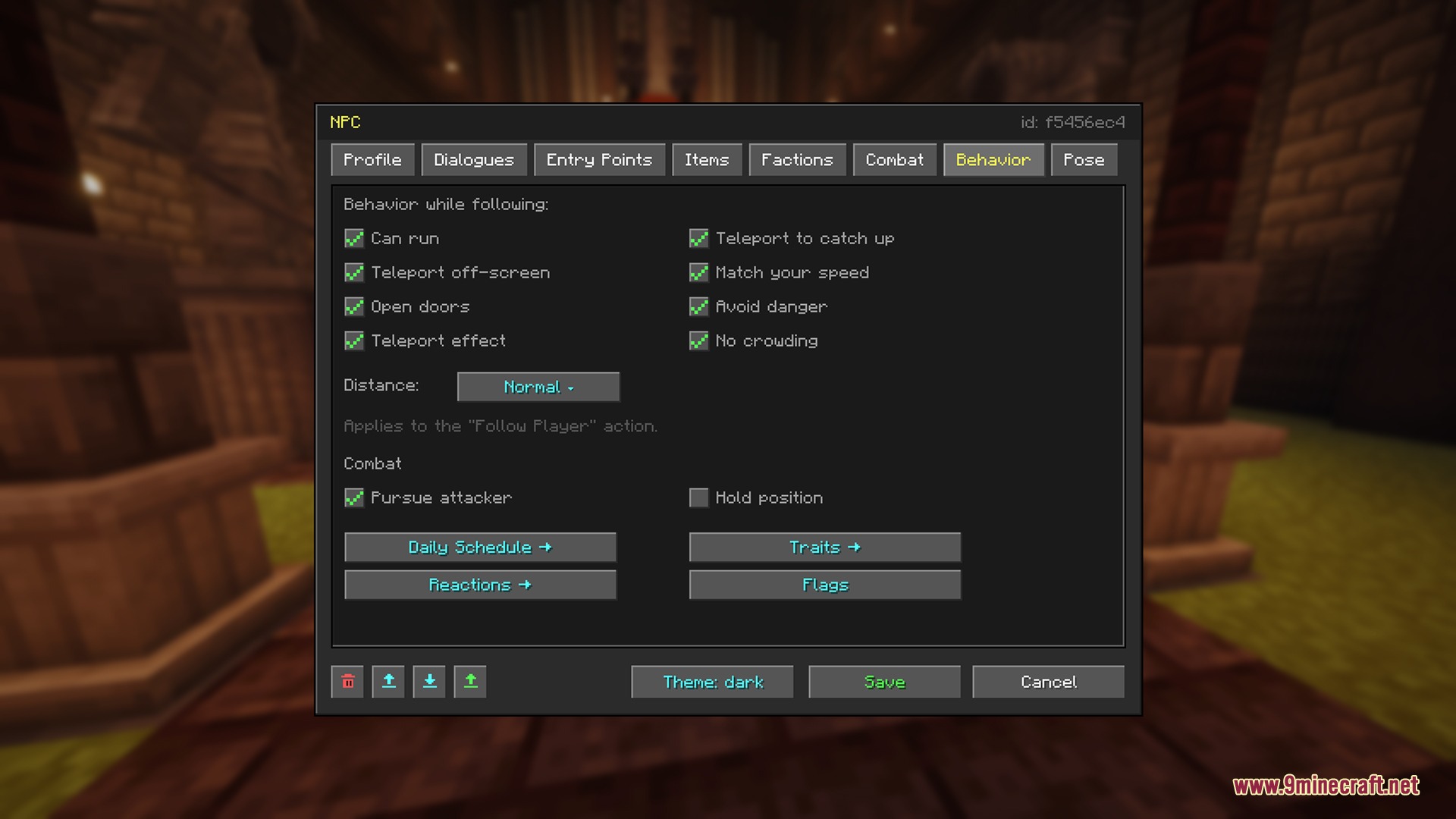 Living Realm Chronicles Mod Screenshot 3 Configuring NPC movement and combat behavior settings in a custom mod menu