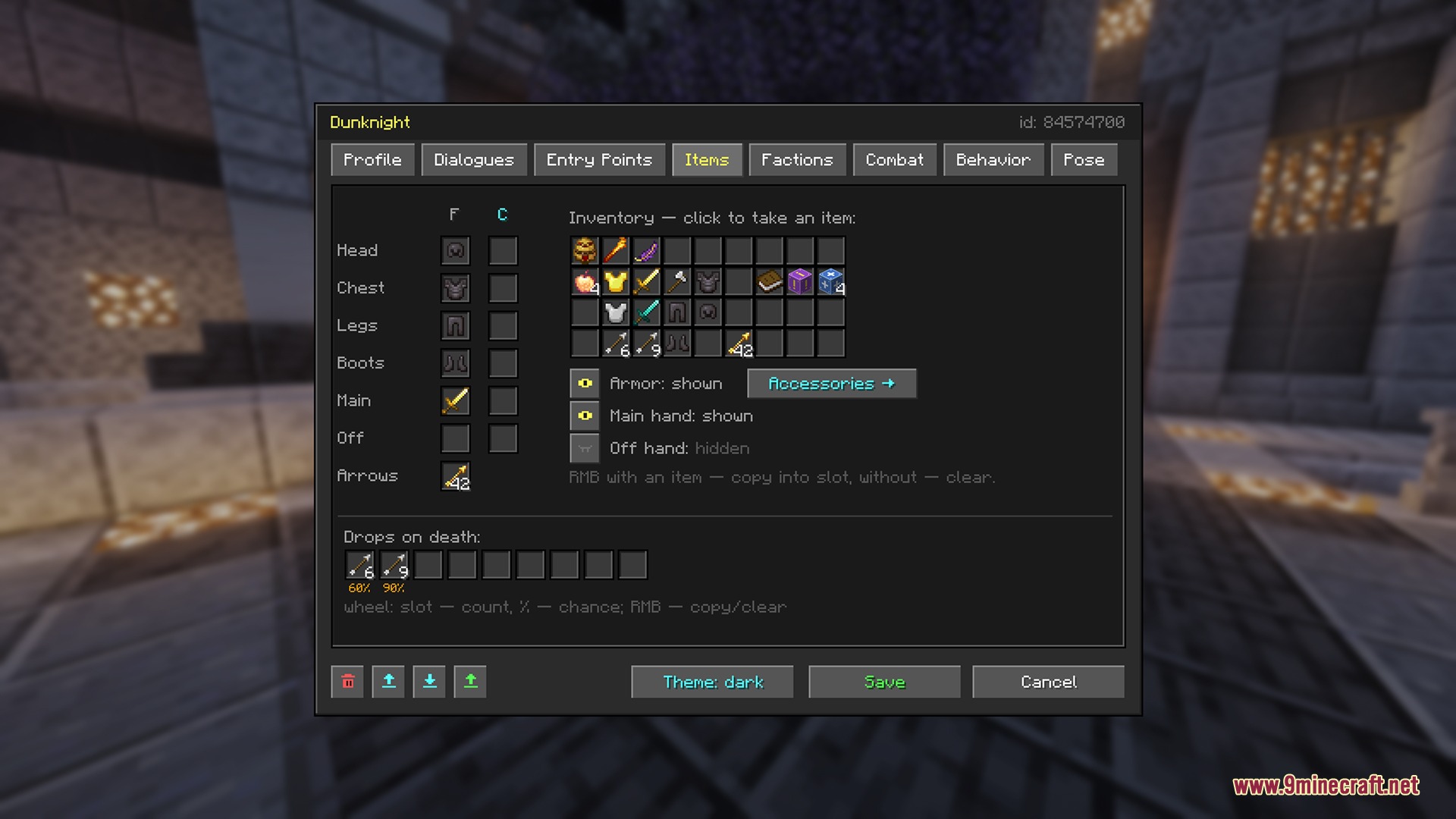 Living Realm Chronicles Mod Screenshot 4 Managing NPC inventory and equipment settings within the Living Realm Chronicles mod