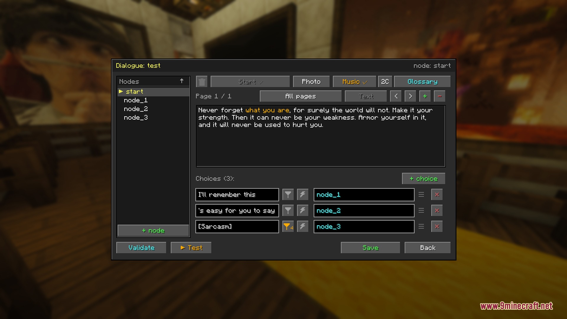 Living Realm Chronicles Mod Screenshot 5 Custom dialogue editor interface for creating branching story paths in Minecraft
