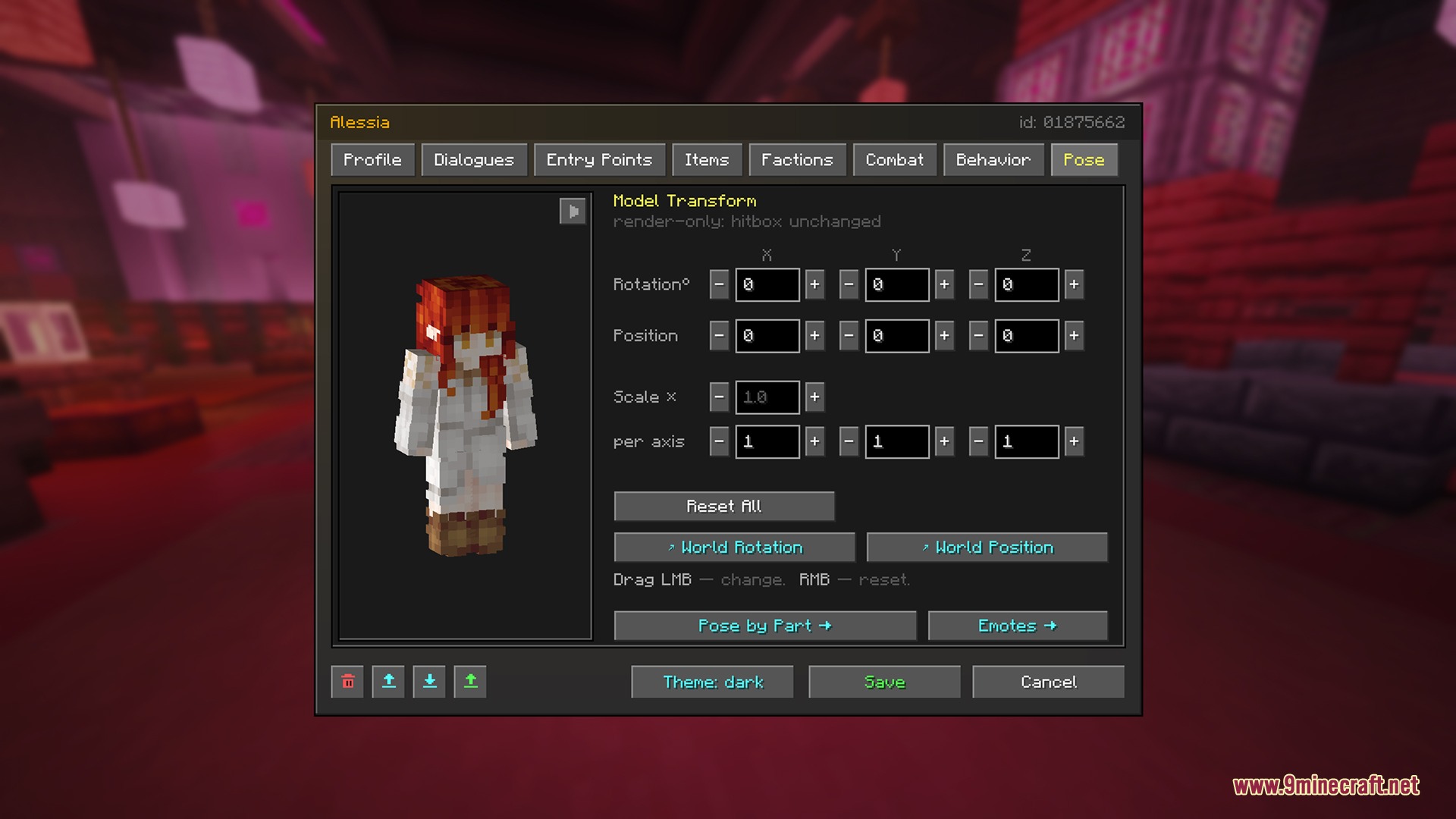 Living Realm Chronicles Mod Screenshot 7 Living Realm Chronicles Mod NPC editor showing model transformation and pose settings