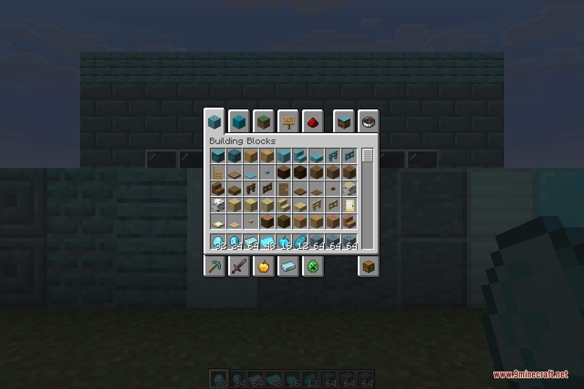 The inventory showing restyled items and a renamed block from the same folder