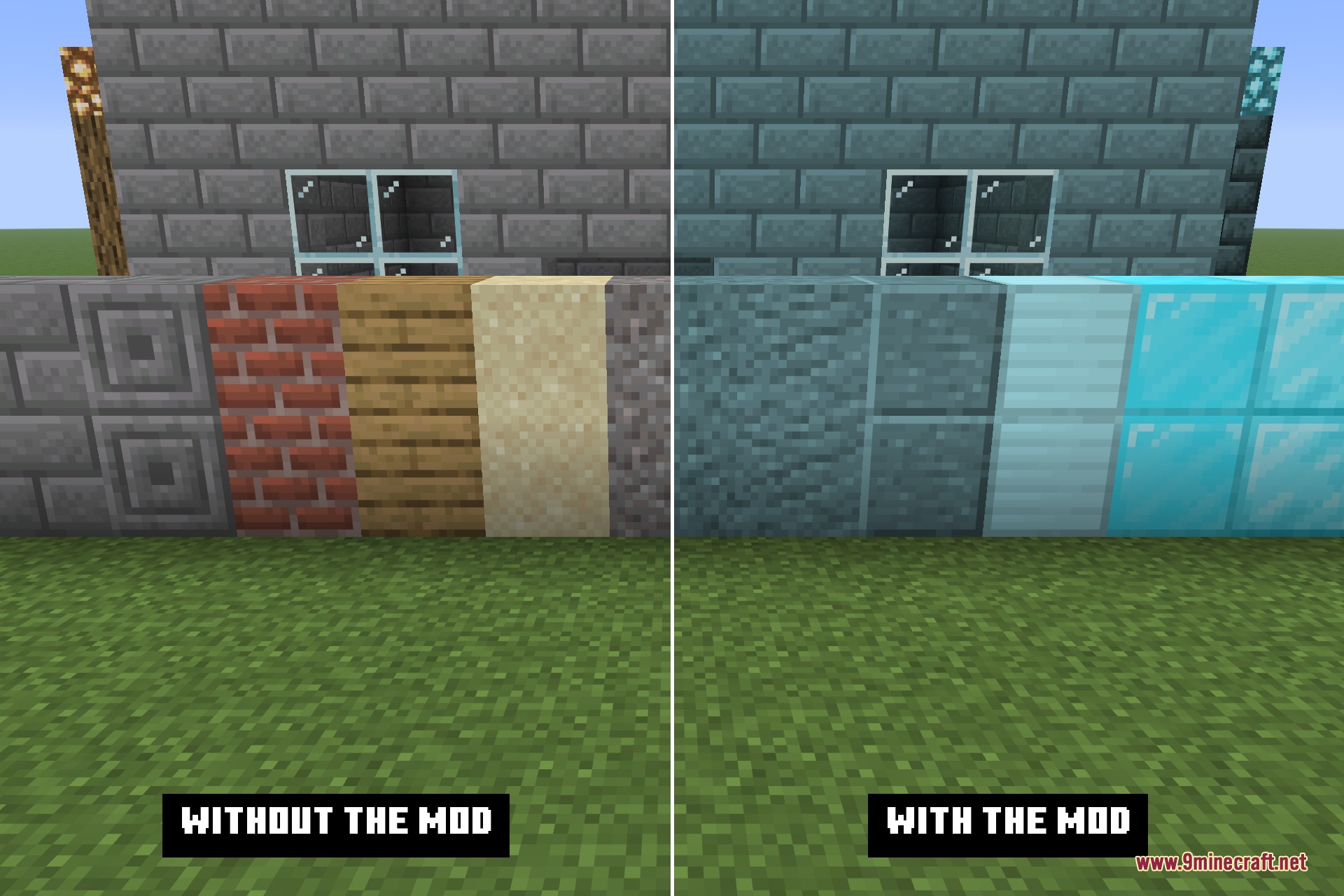The same block row without the mod and with it