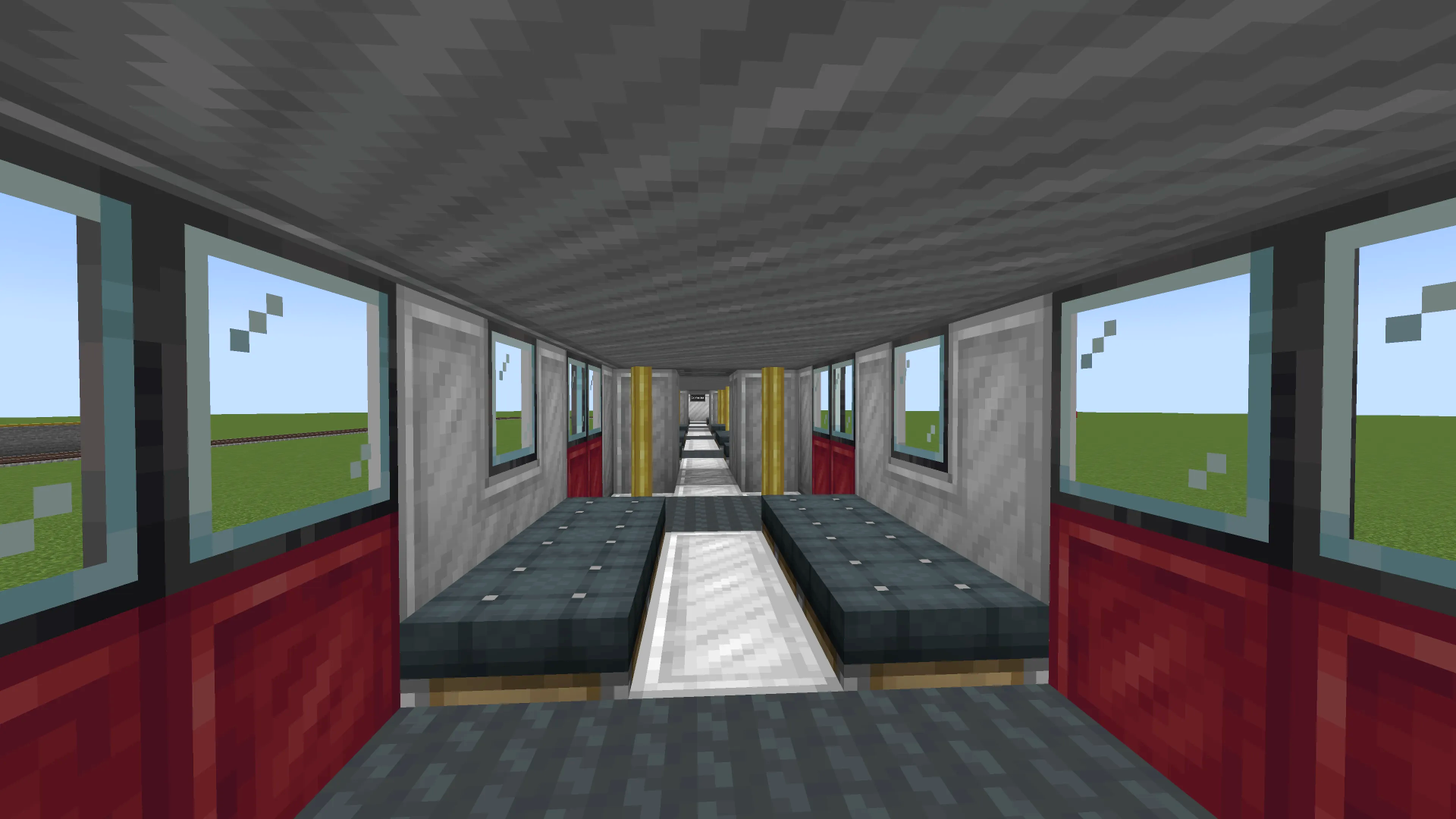 London Underground Sub Surface Tube Stock Schematic Screenshots 2 Interior view of a Minecraft train carriage with grey seats and red walls