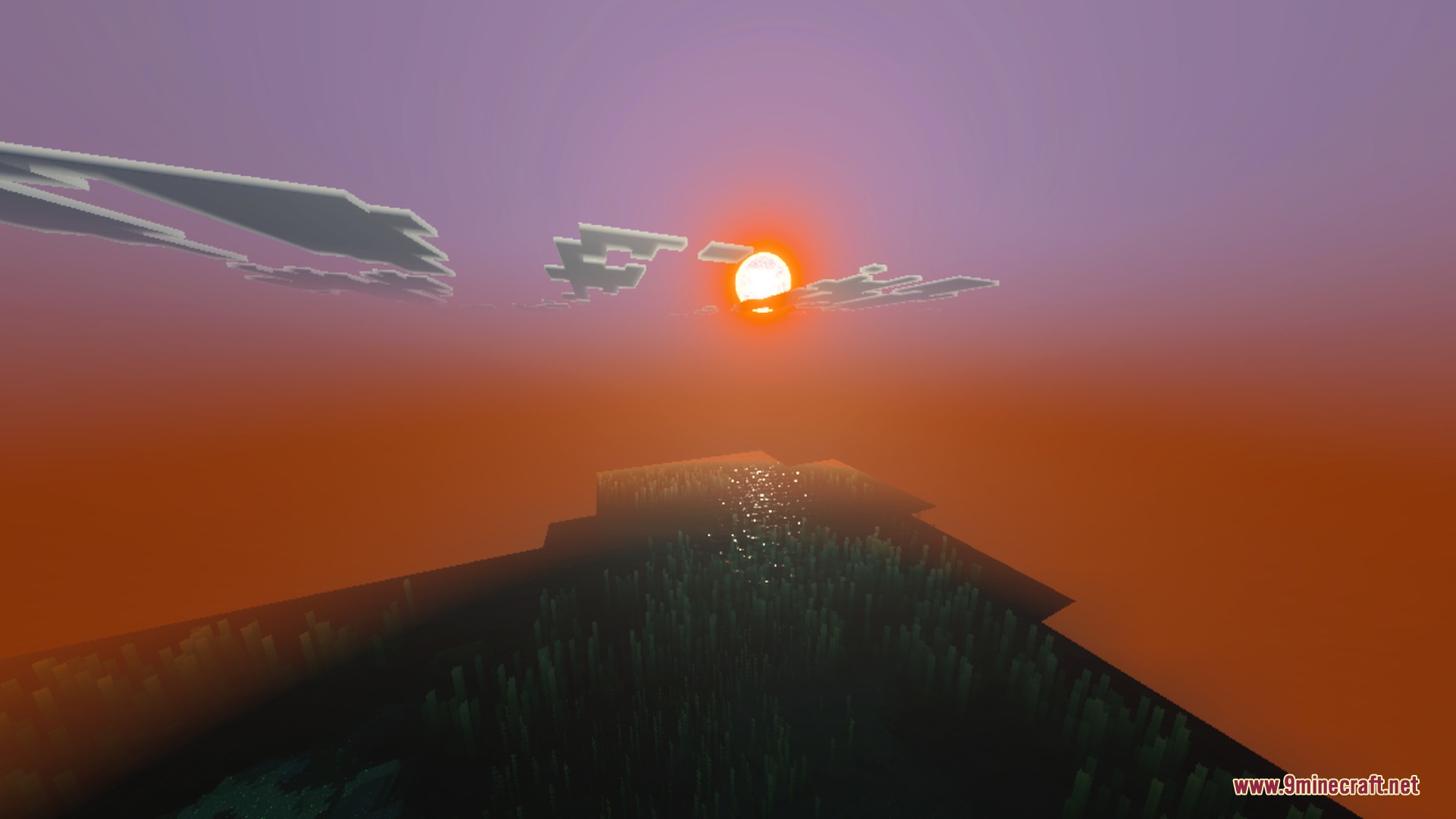 Luminara Visual Shader Screenshot 3 Realistic sun model setting over the ocean with warm orange light effects