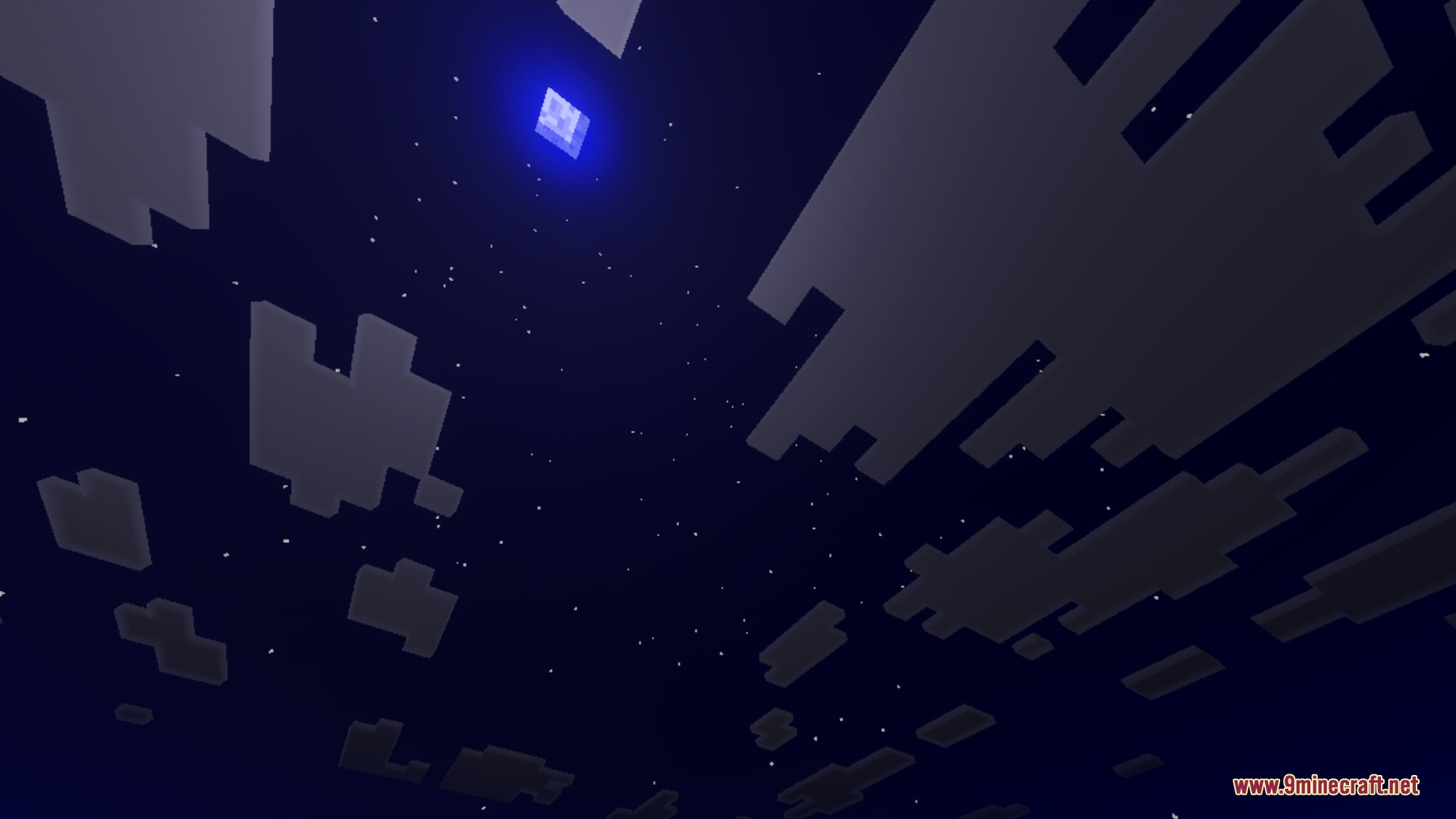 Luminara Visual Shader Screenshot 6 A bright blue custom sun model shines through clouds in the night sky