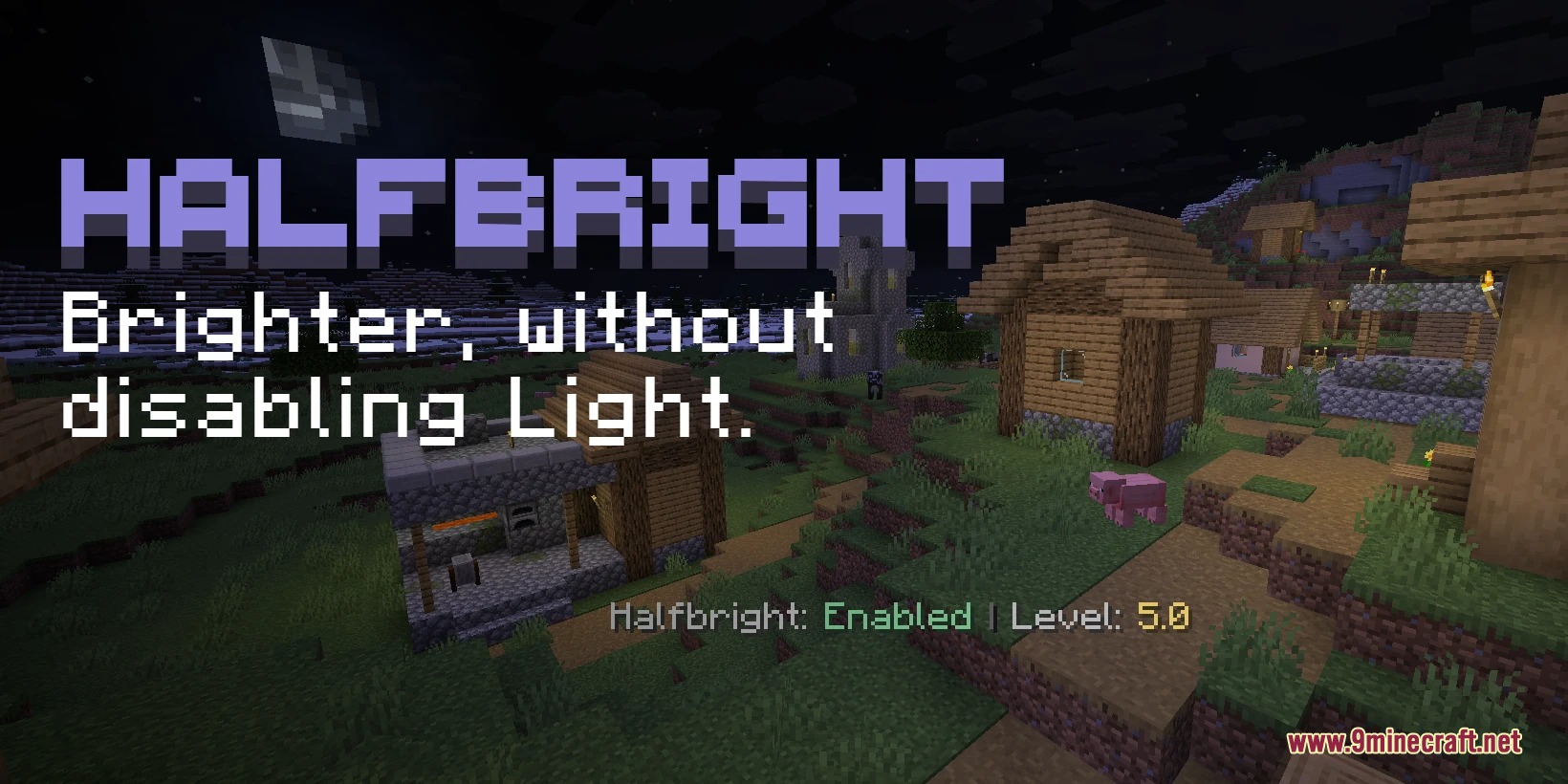 Luminous Depth Mod Screenshot 1 Minecraft village at night with the Luminous Depth Mod brightness feature enabled