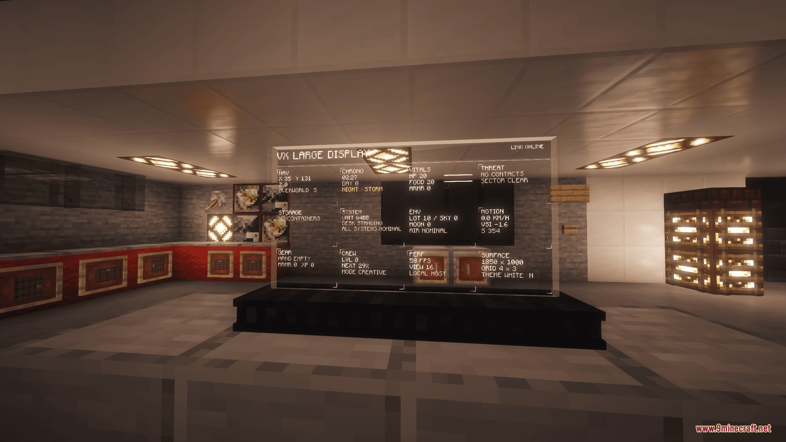 Luminous Drafting Grid Mod Screenshot 6 A VX Large Display showing detailed system information in a futuristic base
