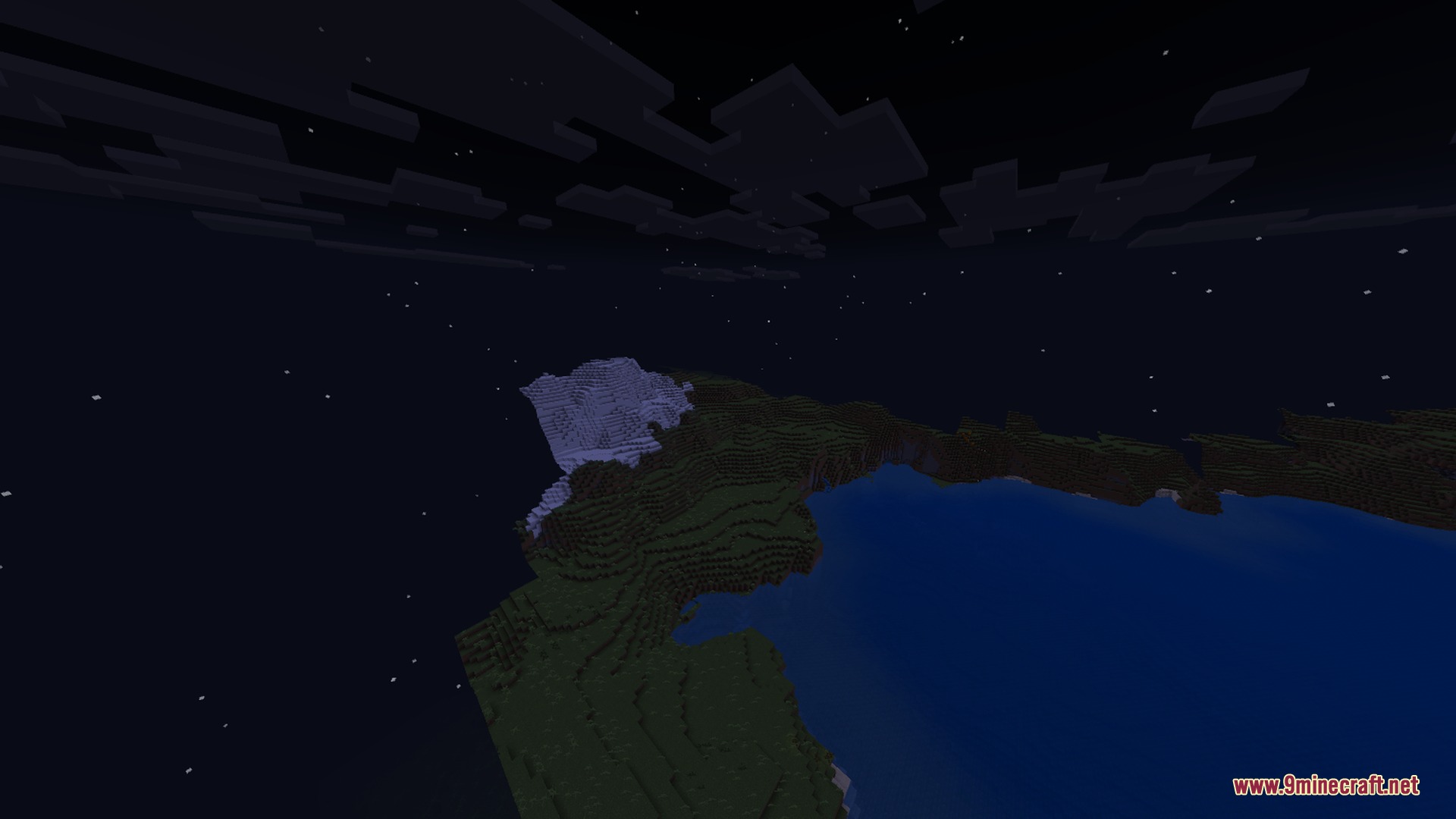 A custom eclipse moon shines over a dark landscape in the night sky