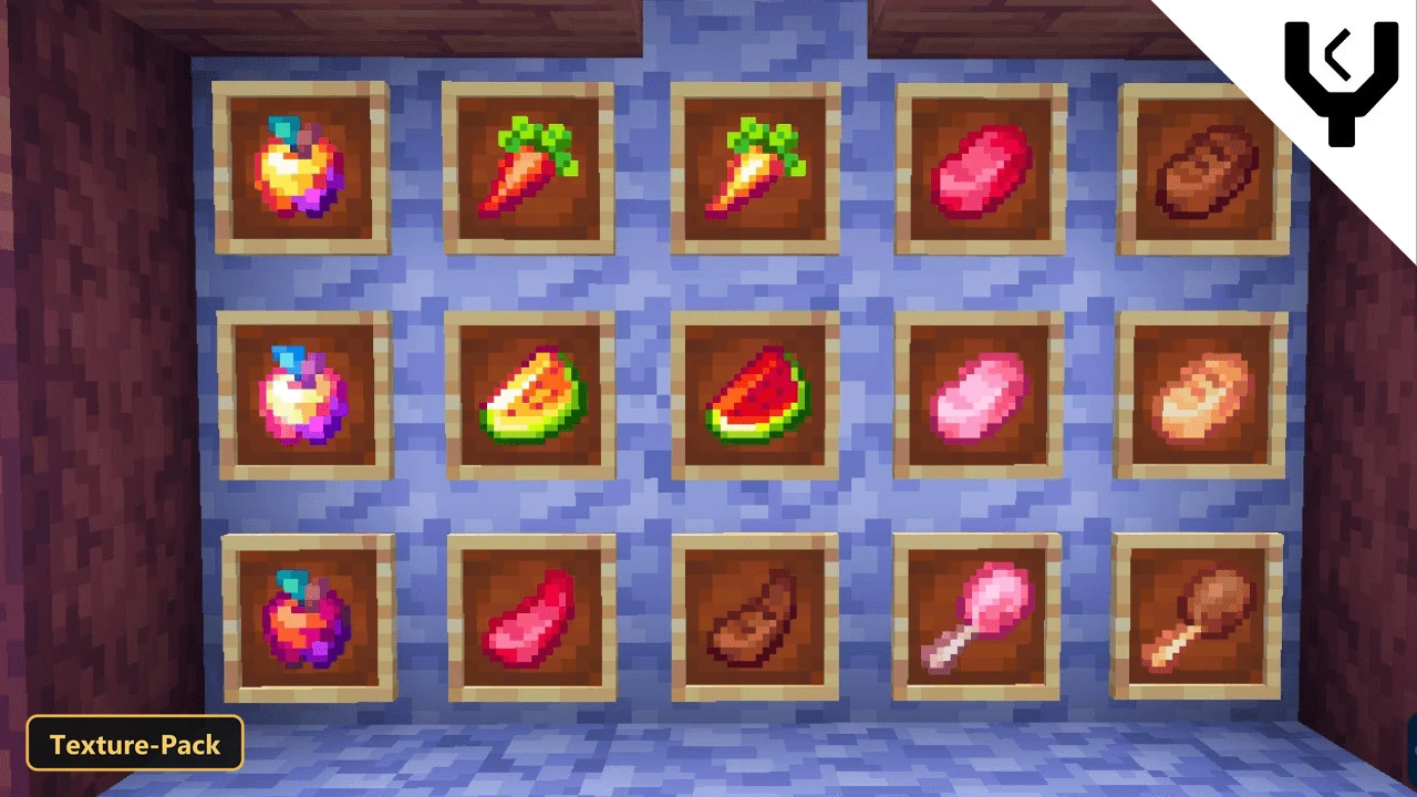 wall display of various food items in item frames