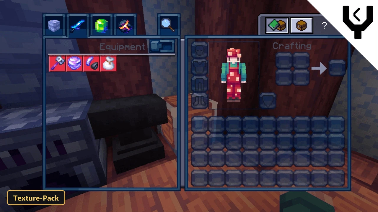 inventory screen with custom UI and a player skin