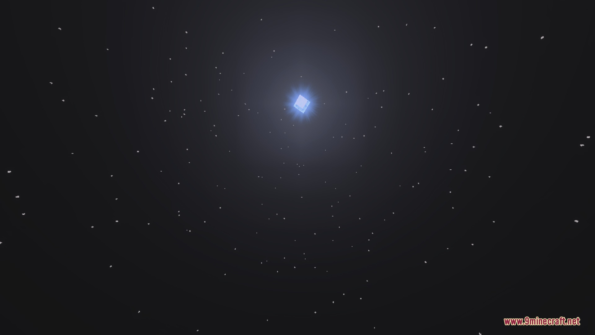 Bright square moon glowing in the center of a dark starry sky