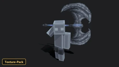 Stylized character holding a large, detailed axe against a dark background