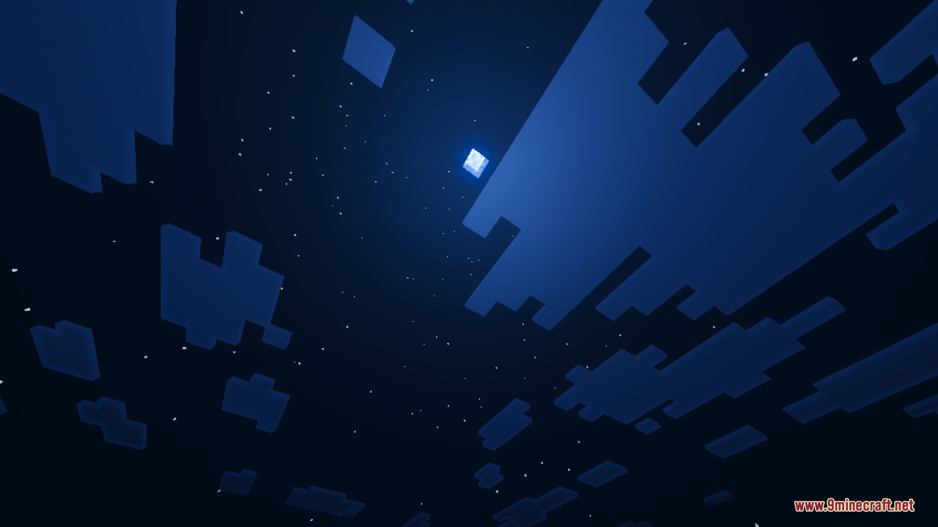 A dark night sky filled with blocky clouds and bright stars