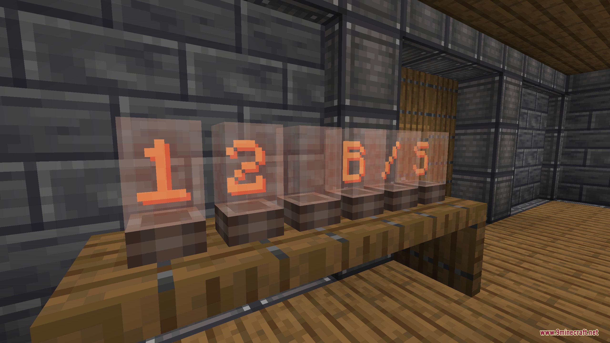 Magnetic Velocity Rail Mod Screenshot 7 Digital displays showing coaster speed in blocks per second on a wooden table
