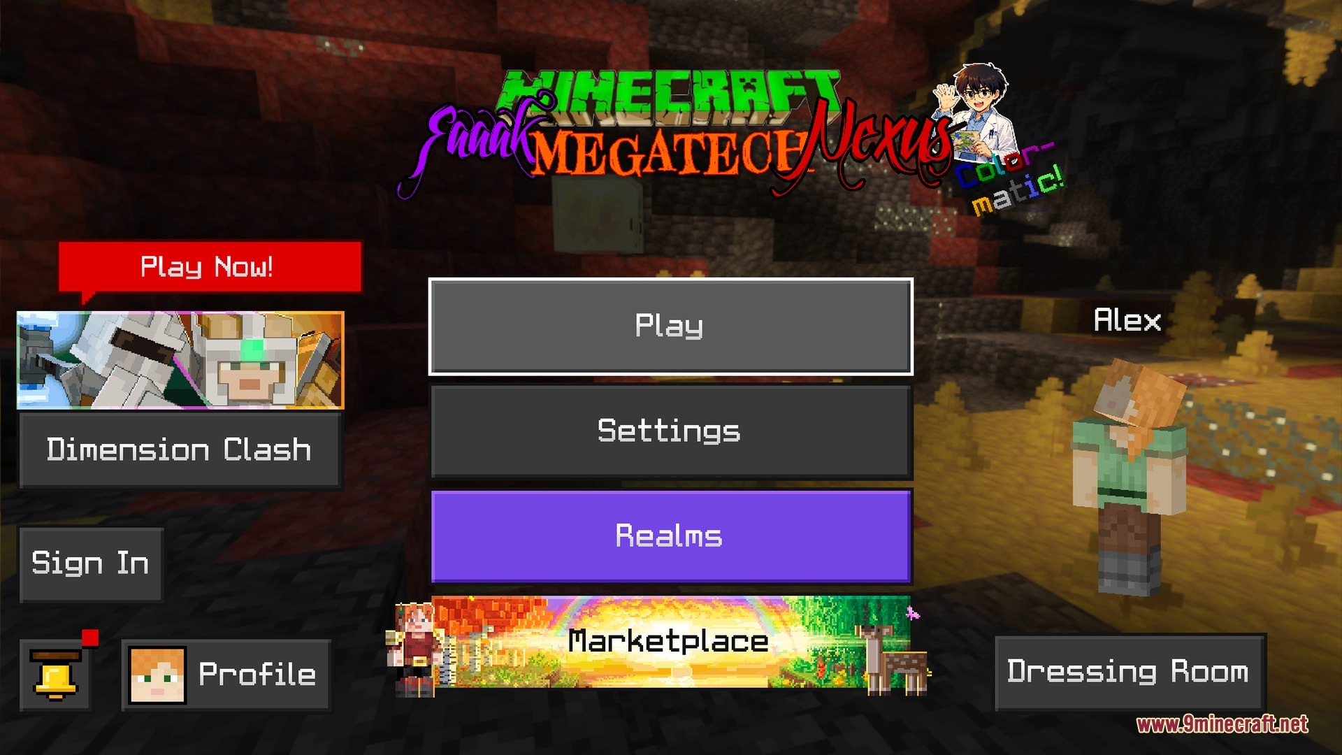 MegaTech Nexus main menu showing the pack's own logo