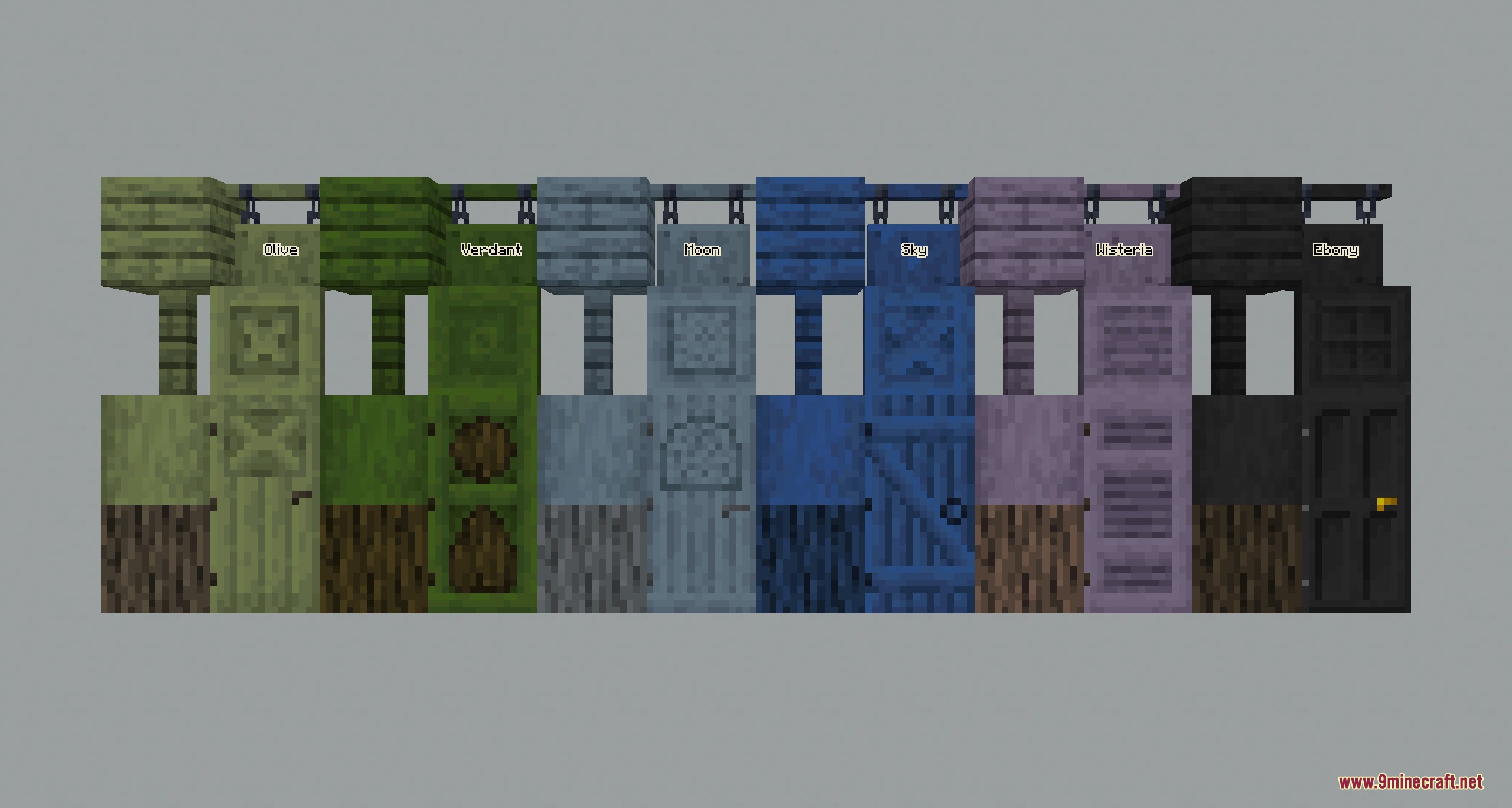 Metropolis Material Grid Mod Screenshot 4 New wood types and matching doors with custom signs in a row