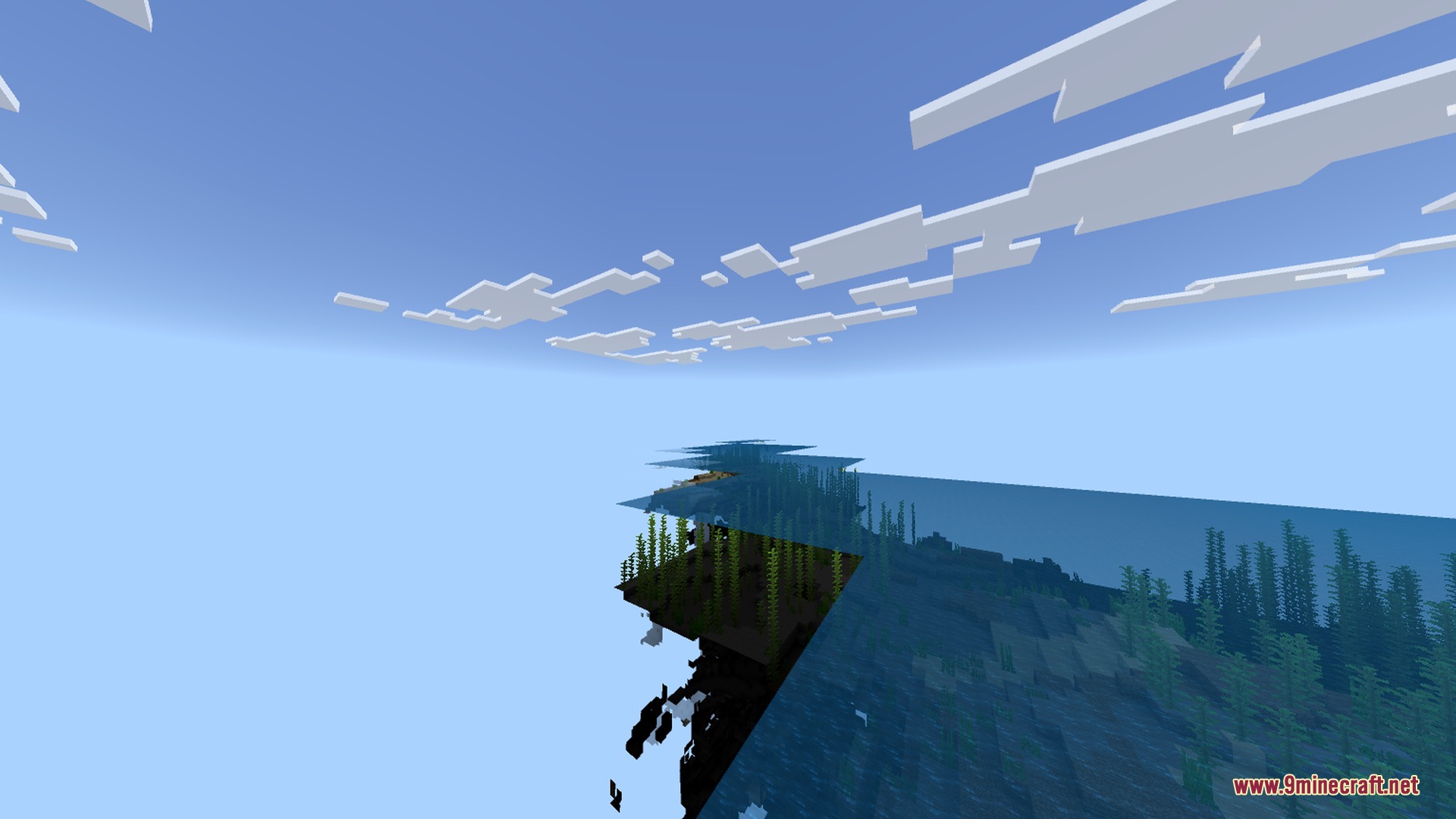 Minecraft Japanese Tools Shader Screenshot 1 A cross section of the ocean showing underwater kelp and deep water